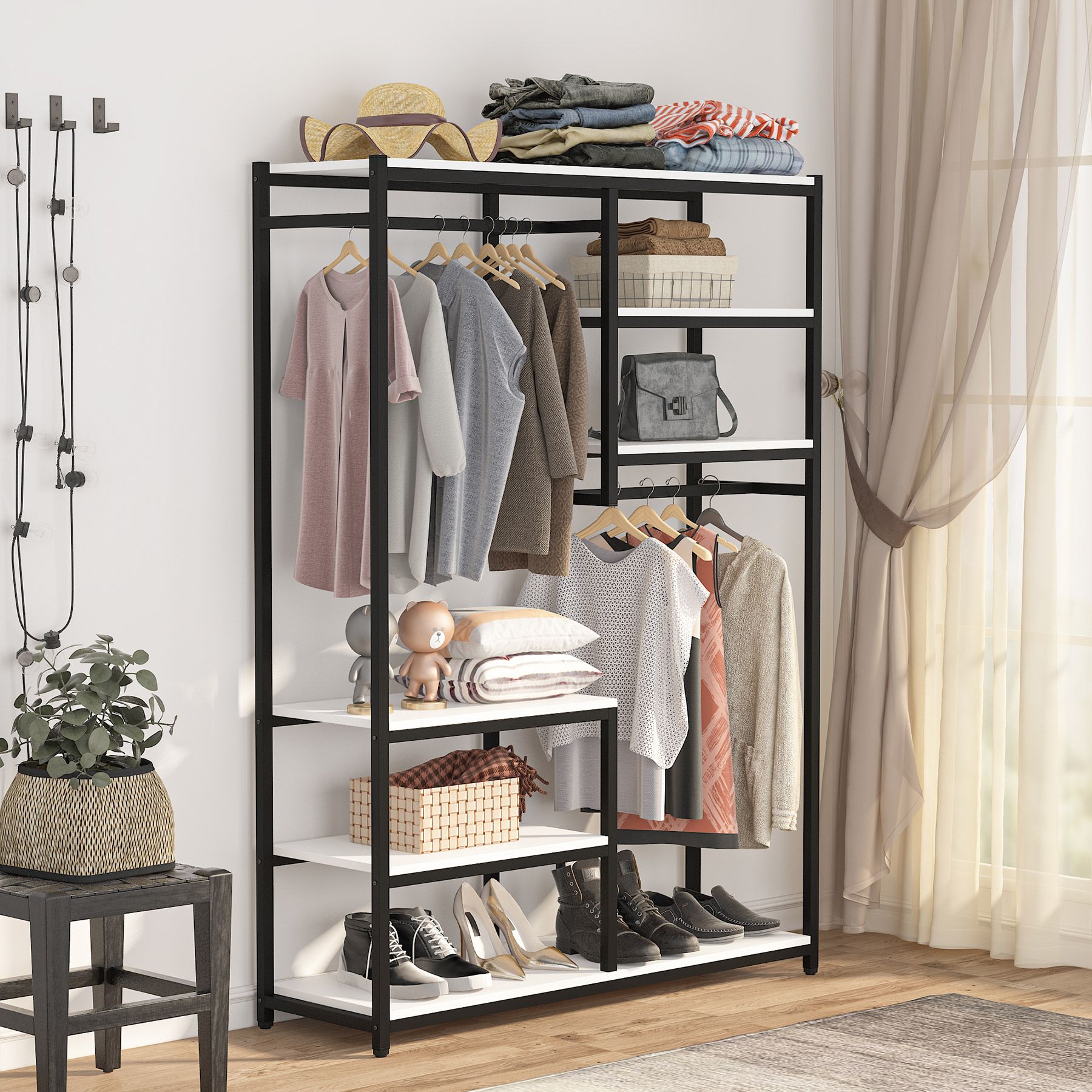 Tribesigns 3.93-ft to 3.93-ft W x 5.9-ft H Rustic Brown Solid Shelving Wood Closet System | HOGA-F1215