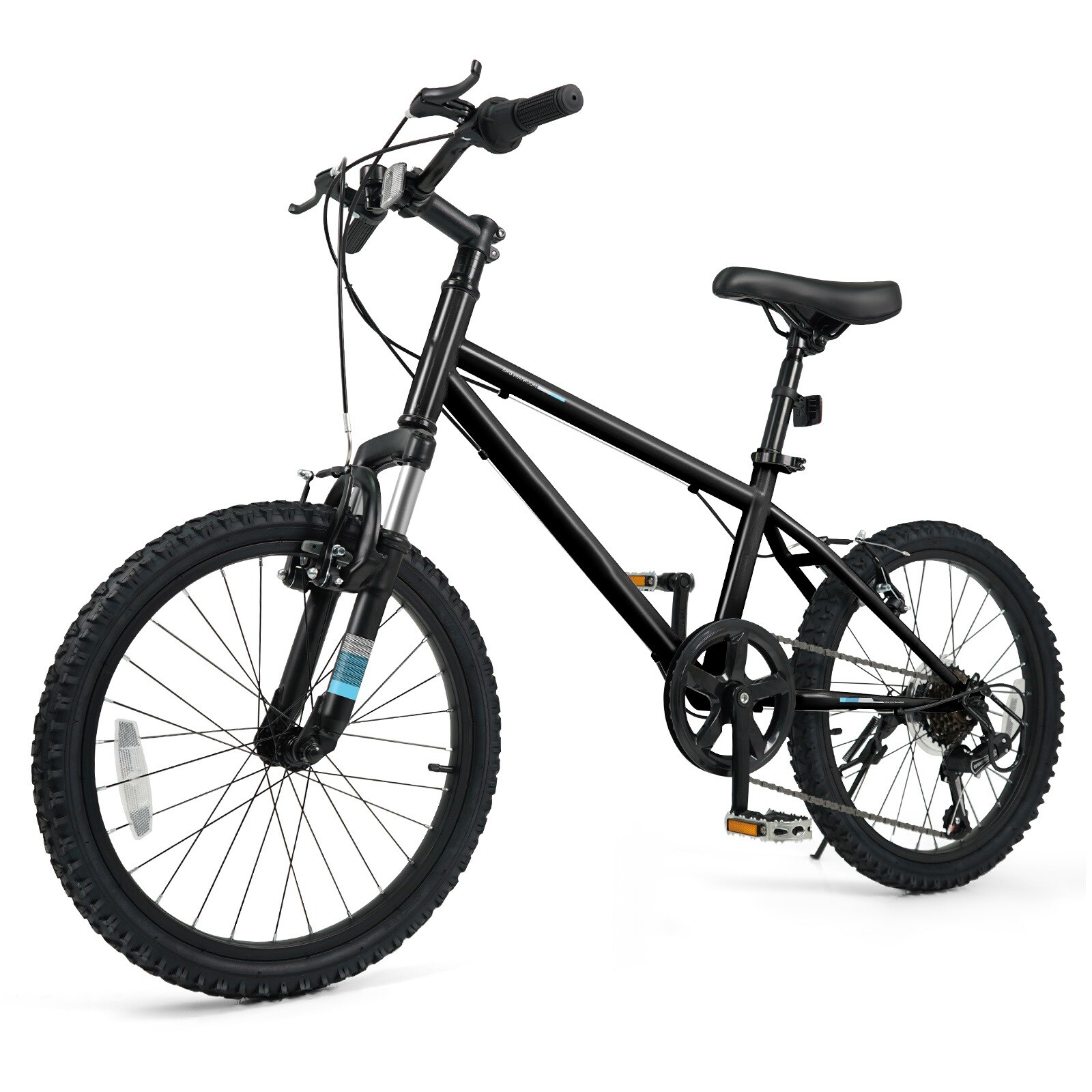 Slickblue Black Teen Mountain Bicycle with Adjustable Saddle and Handlebars Shock Absorbing Fork and Pneumatic Tires for Snow and Park Paths (20/24 Inch)