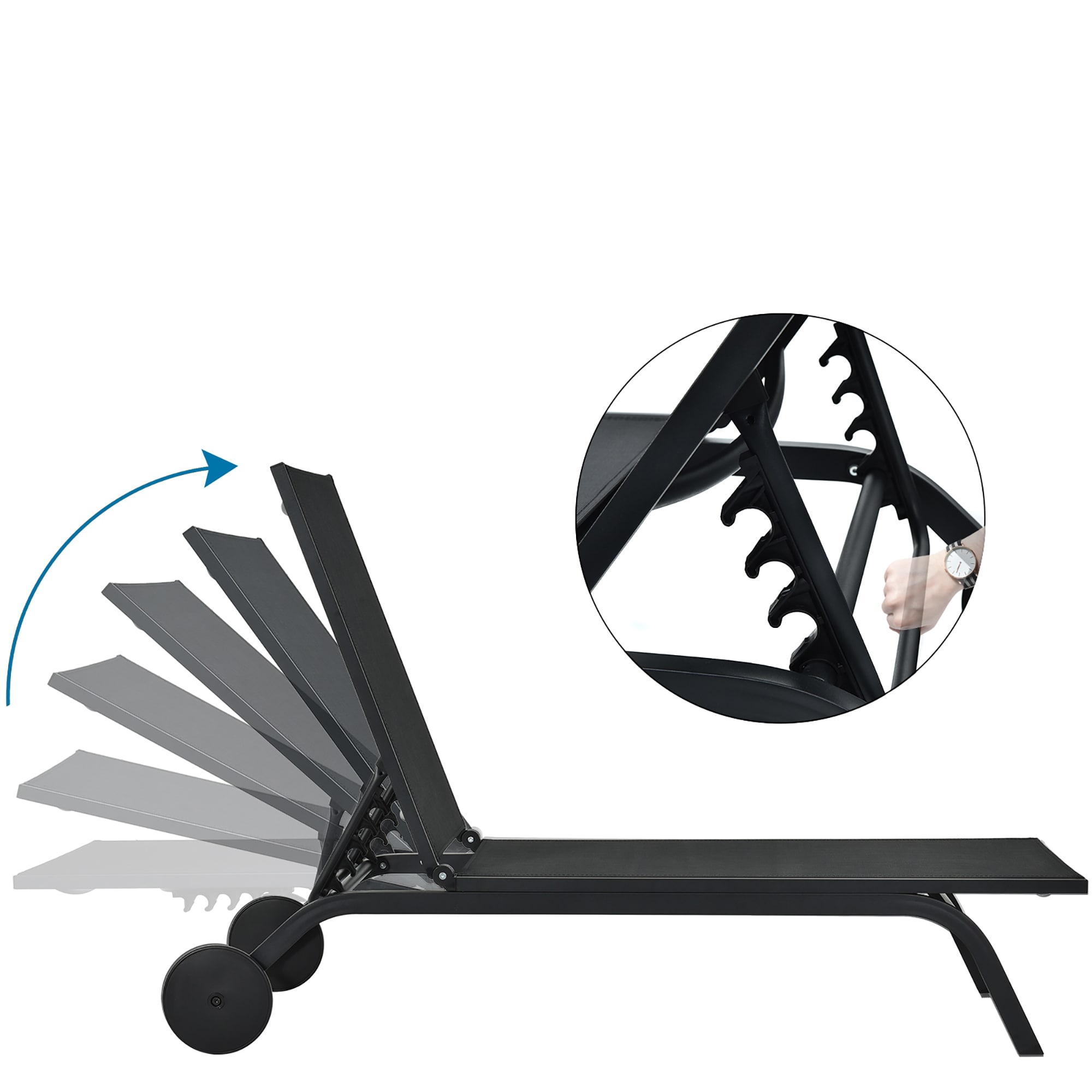 Sleek Black Aluminum Outdoor Chaise Lounge with Adjustable Backrest