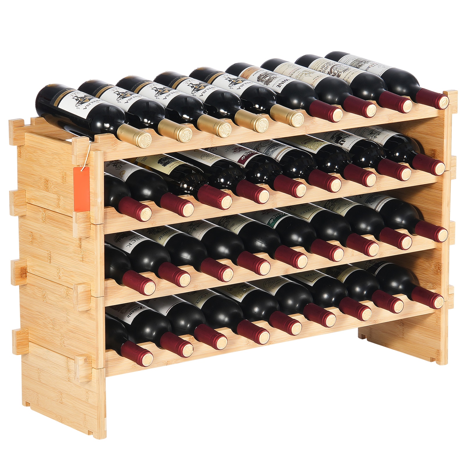 VEVOR SCLSJJYMSZZ307001V0 36 Bottle Stackable Modular Wine Rack  4-Tier Solid Bamboo Wood Storage Racks  Floor Freestanding Wines Holder Display Shelf  Wobble-Free Shelves for Kitchen  Bar  and Cellar (Natural Color)