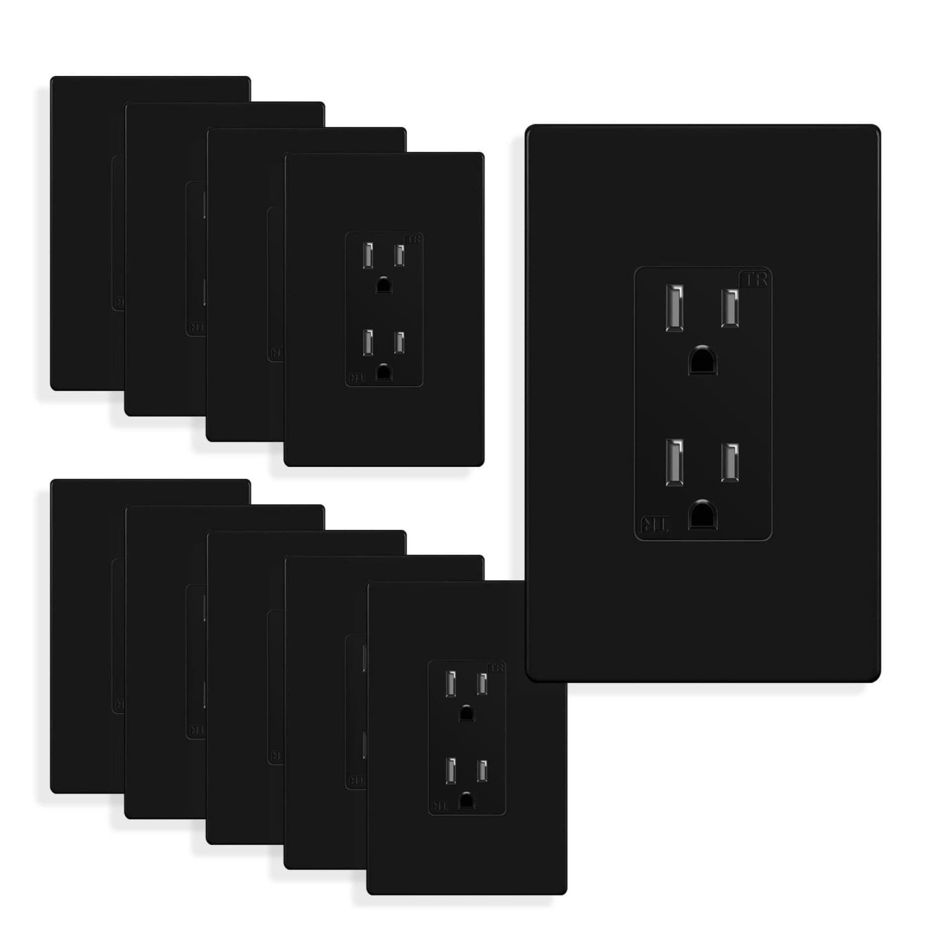 TOPGREENER 61501-TR-BKMSI10P 15A Decorator Outlet 15 -Amp 120-volt Tamper Resistant Residential/Commercial Decorator Outlet with Wall Plate, Black 10 -Pack
