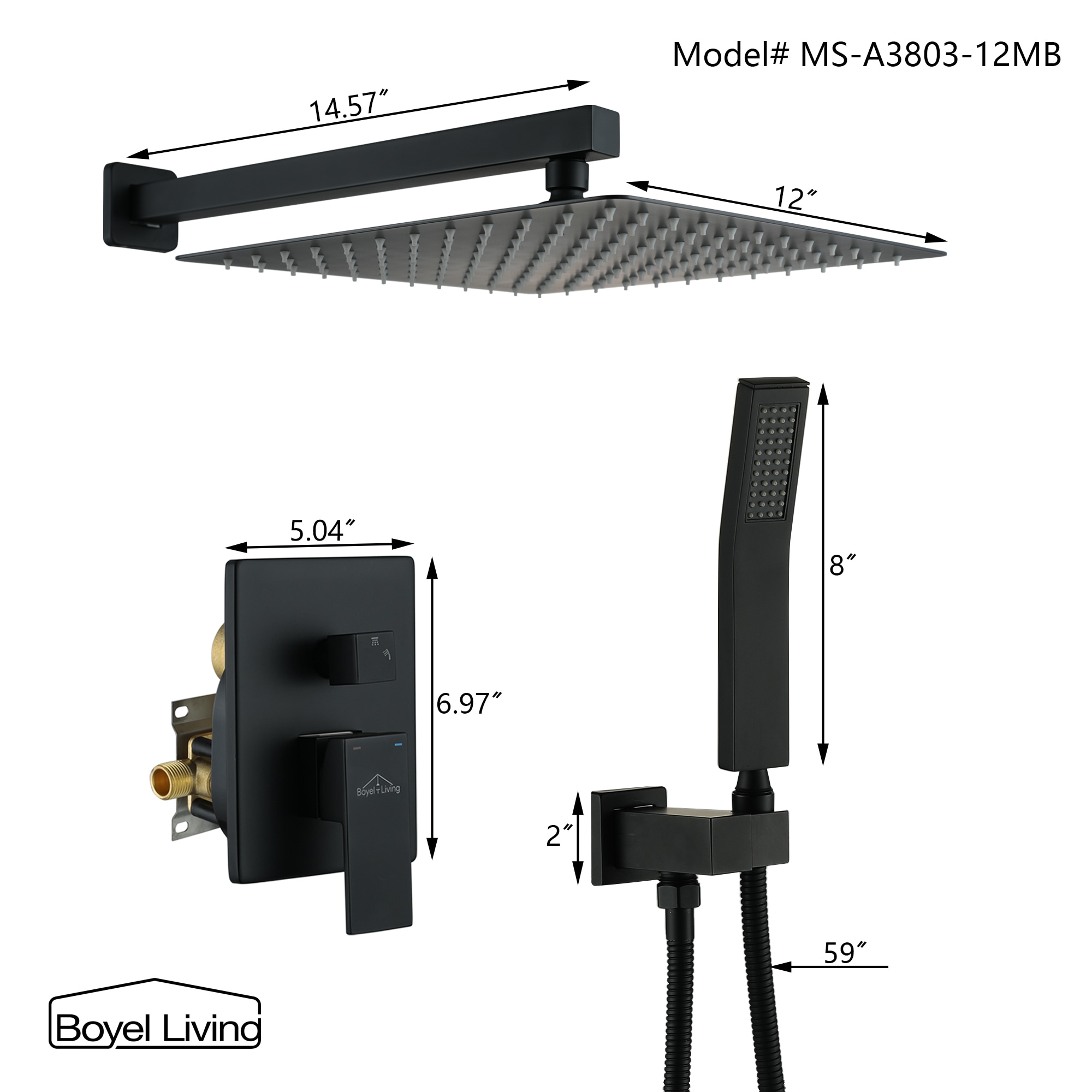 Clihome MS-A3803-12MB Showerhead-Bar-Panels - View #2