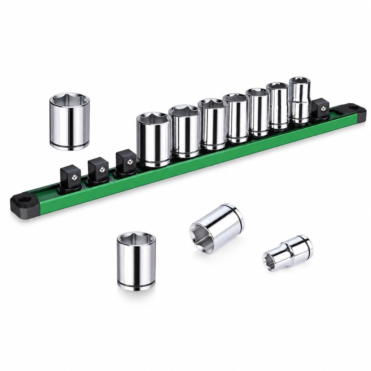 Afoxsos  Half Inch Drive Socket Set SAE 11 Piece Set Sizes 7 over 16 to 1 and 1 over 16 SuperKrome Finish Chrome Vanadium Steel Aluminum Organizer