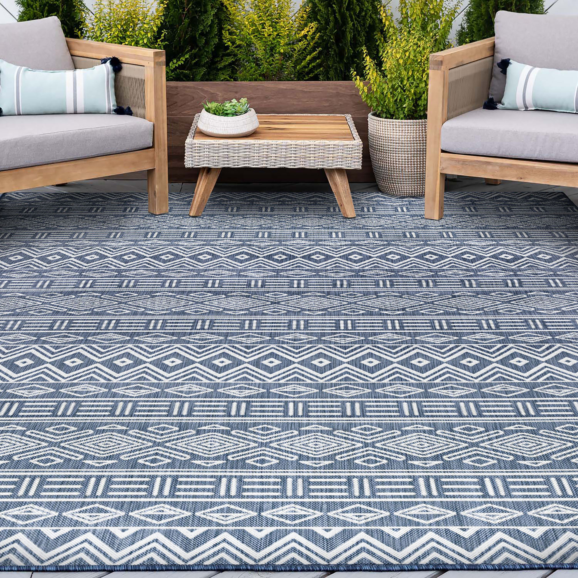 Tayse ECO2007 8X10 Eco 8 x 10 (ft) Flatweave Polypropylene Navy Rectangular Indoor/Outdoor Area rug