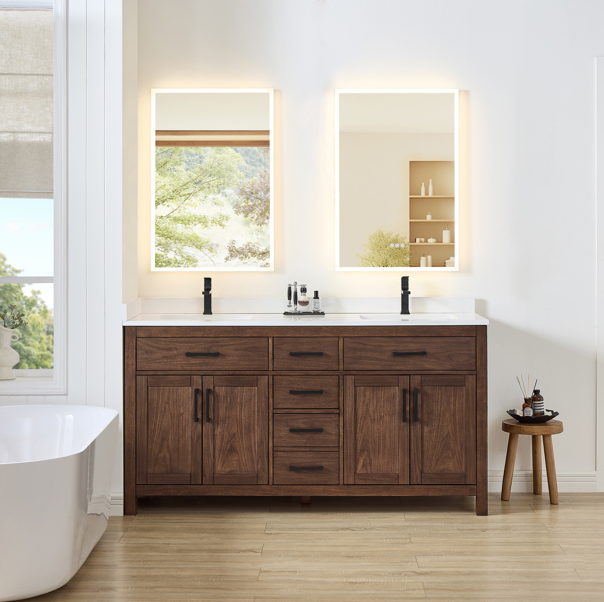 Wyndham Collection - Beckett 66-in Dark Walnut with Matte Black Trim Undermount Double Sink Bathr...