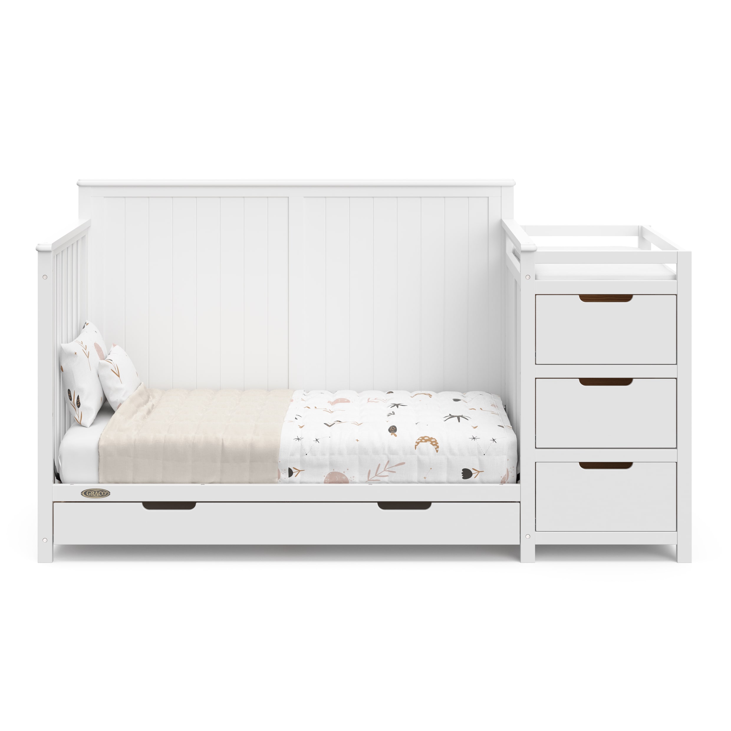 White 5-in-1 Convertible Crib and Changer with Drawer