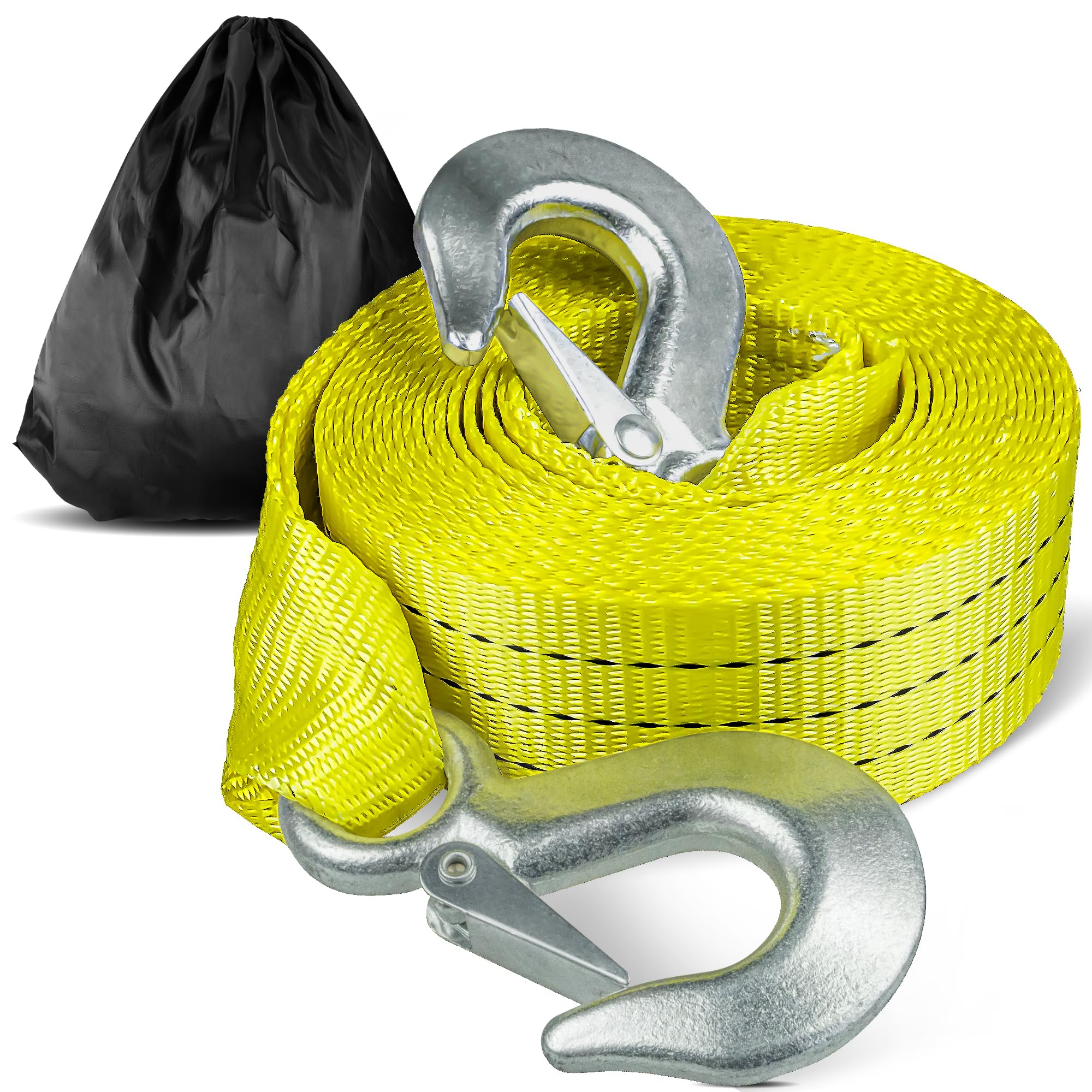 Adrinfly  Tow Strap with Hooks 2 Inch by 20 Feet Heavy Duty Recovery Rope 15000 Pounds Load Capacity for Car Trailer and Farm Use