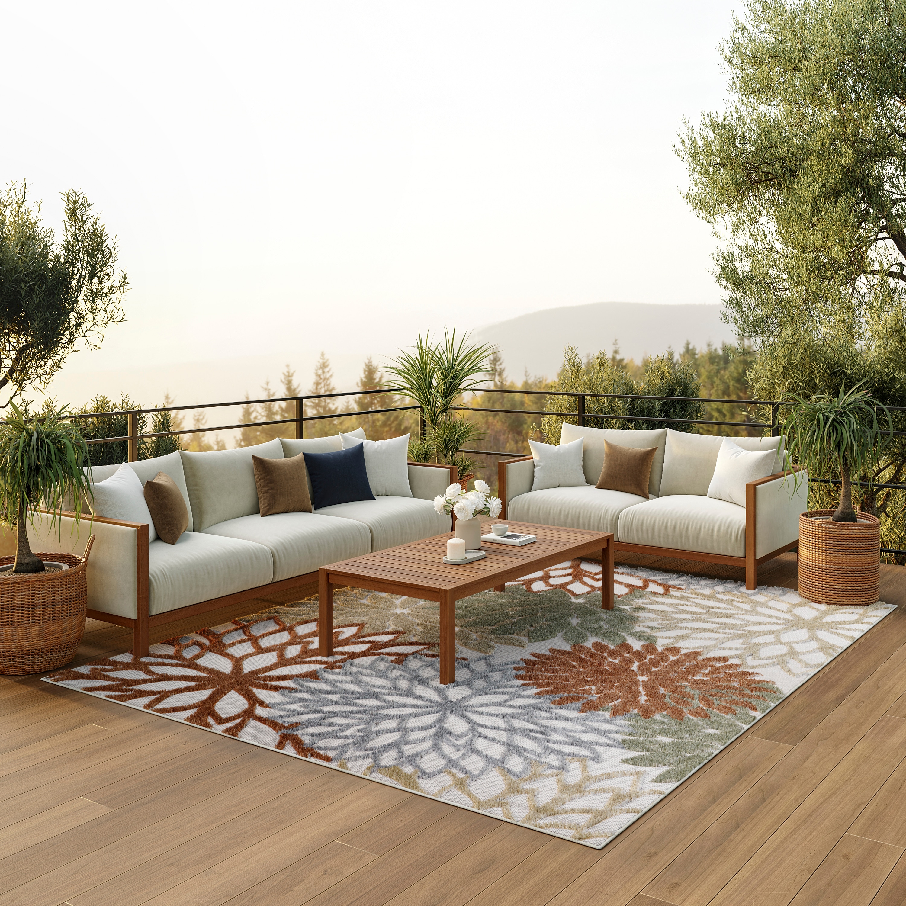Nourison Home 099446921253 Aloha 9 x 12 (ft) Loomed Polypropylene Ivory Multicolor Rectangular Indoor/Outdoor Floral/Botanical Tropical Area rug