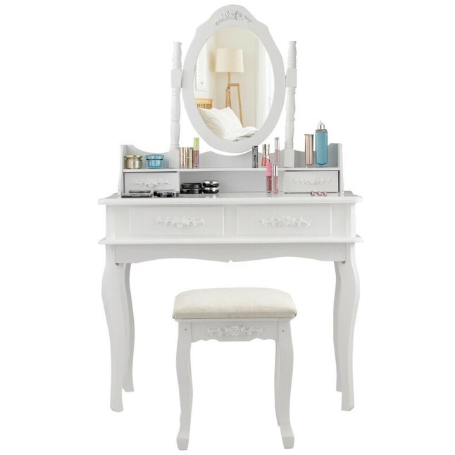 Goplus 14 In White Makeup Vanity The, Fine Corner Design Dressing Table Vanity Mirror Set