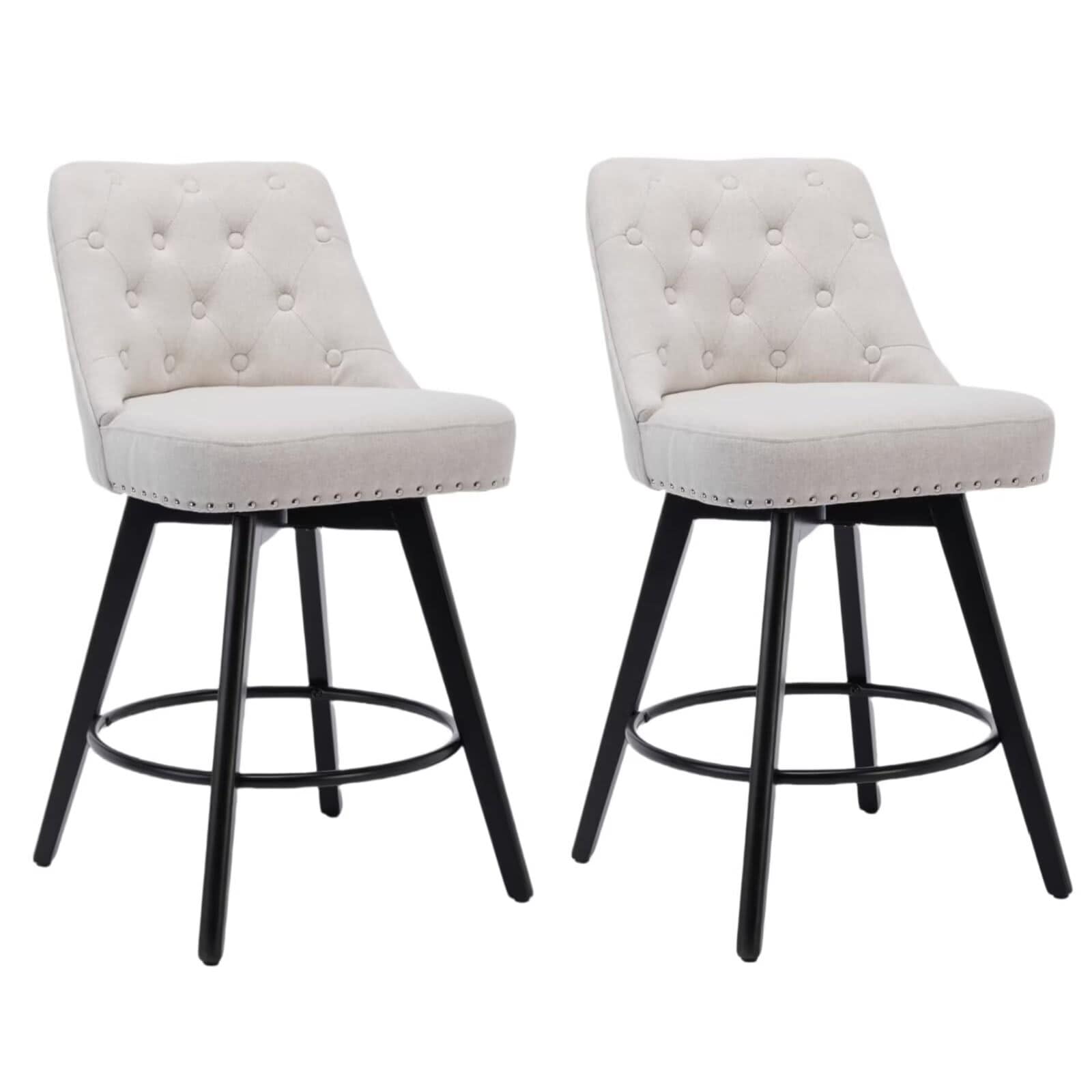 Qeetex JXNAG-PHO-16LEBWY8 Bar Stools Set of 2 Modern Swivel Counter Height Bar Stools with Back and Wood Legs Unholstered Barstools for Kitchen Island 26 Inch Height Seat-Linen Beige