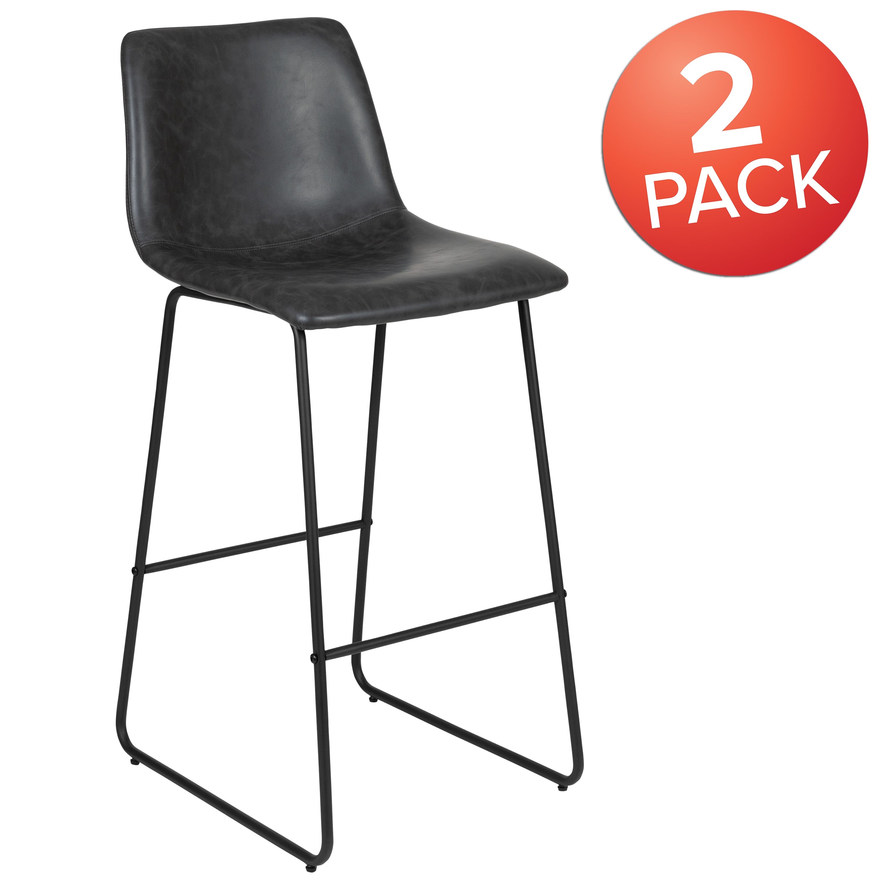 Reagan 30" Gray LeatherSoft & Metal Bar Height Stools, Set of 2