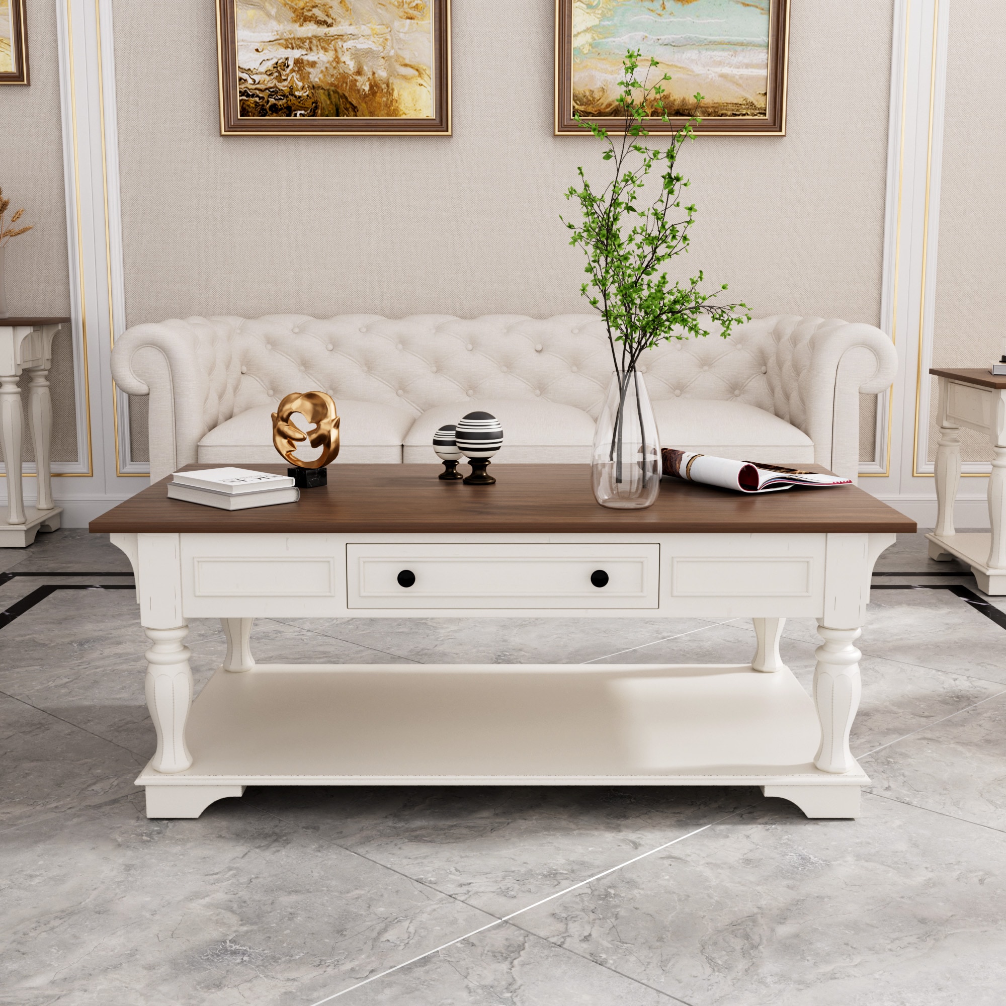 JEAREY CWCJ-Q-DG Coffee table Brown Walnut MDF Country Coffee Table with Storage