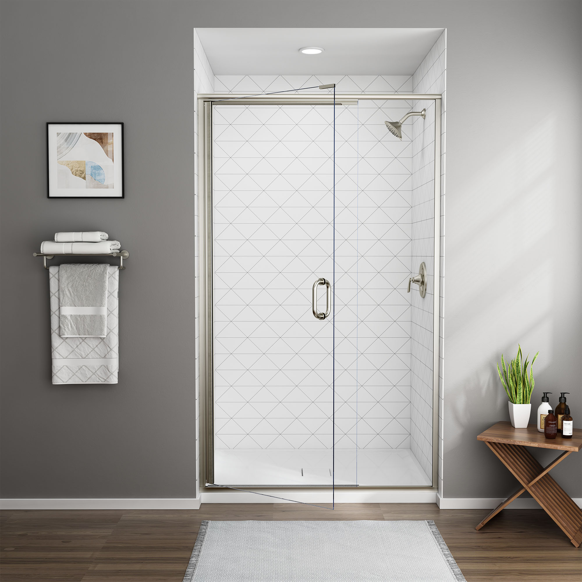 Brushed Nickel 44-in to 48-in x 76-in Semi-frameless Hinged Soft Close Shower Door | - American Standard AM00817400.006