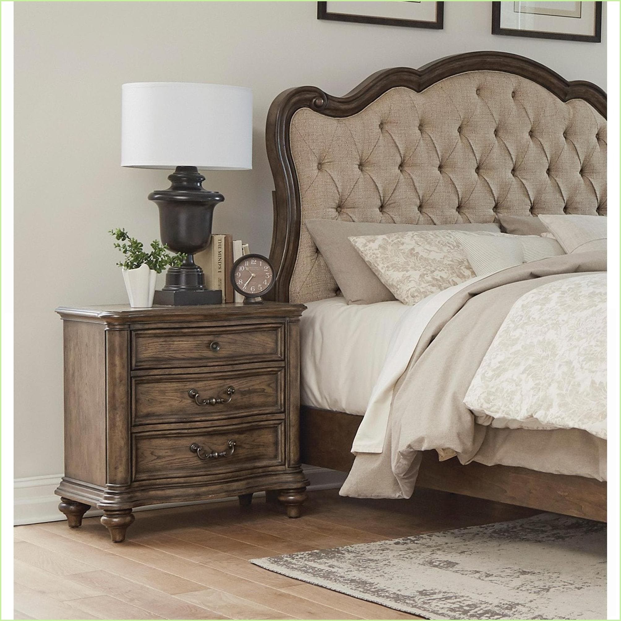 Brown Oak 3 Drawer Nightstand   No Assembly Traditional Bedroom Table