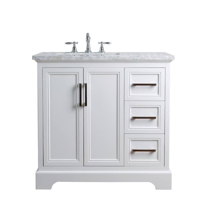 Bathroom Vanities With Tops, 36 Inch White Bathroom Vanity With Carrara Marble Top