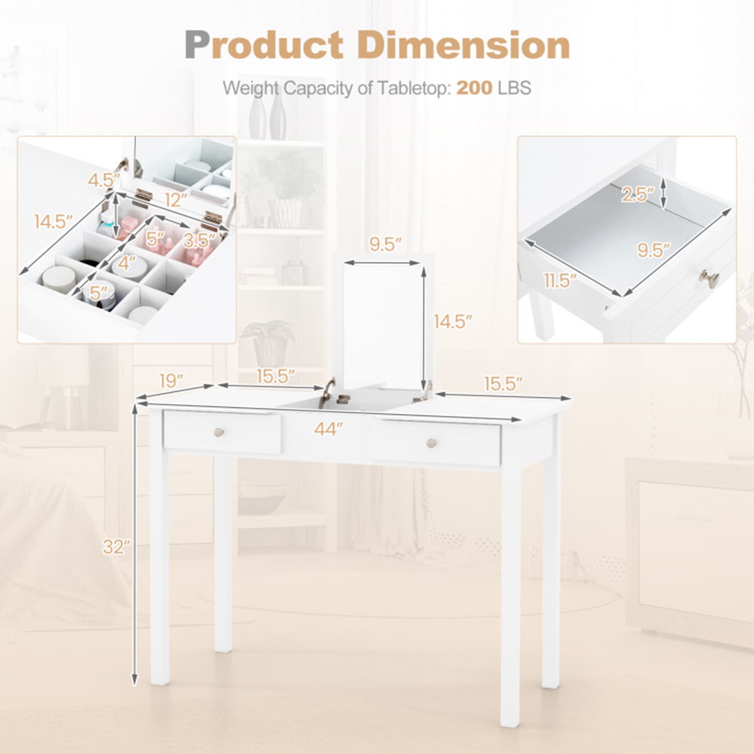 Mondawe MO-JV11074WH Bedroom-Vanities - View #9
