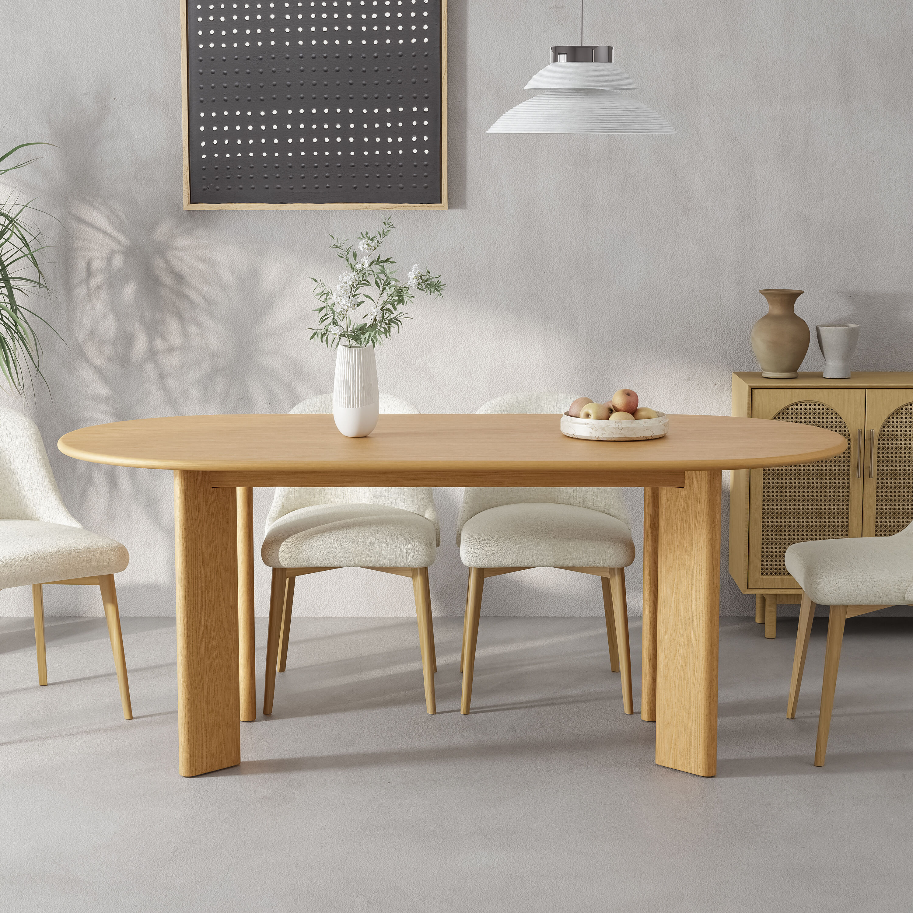 Misty Moon Natural Wood Oval Dining Tables Seater 6 with Inward Oblique ...