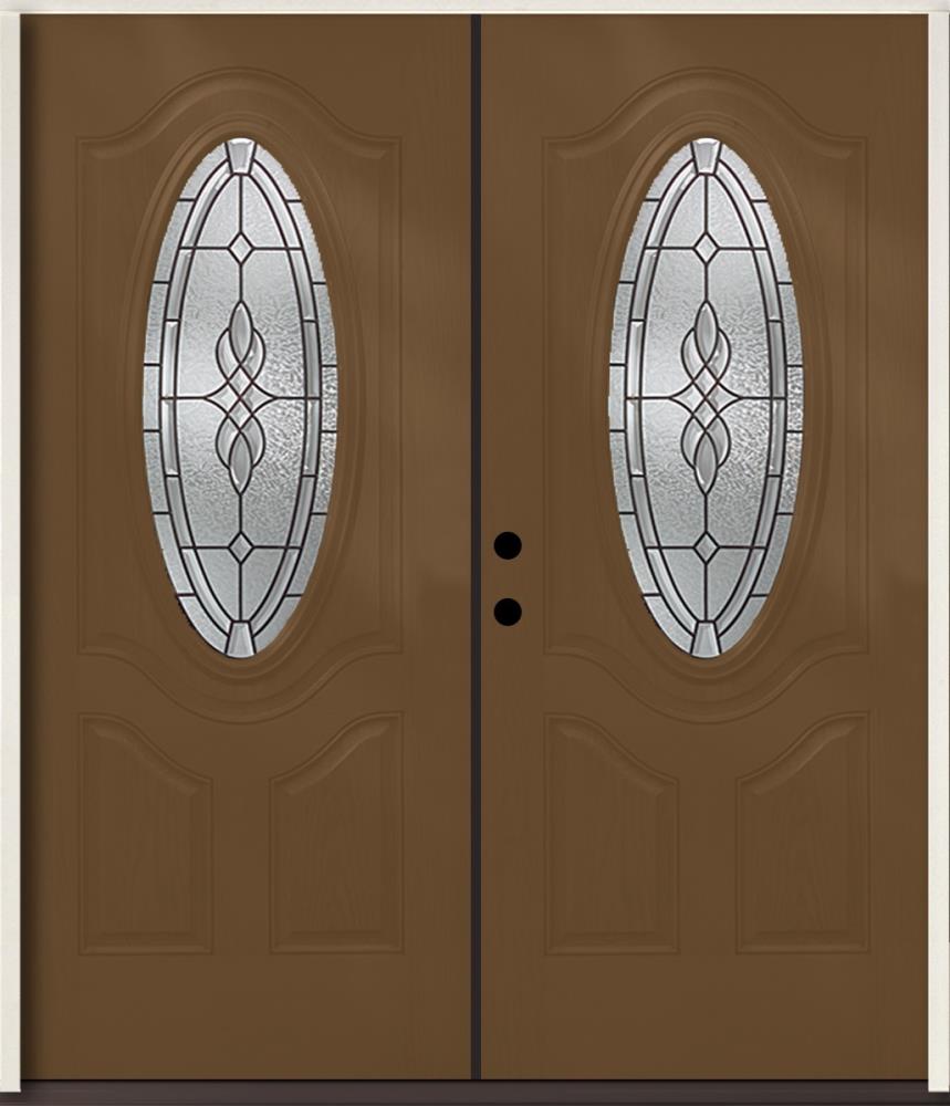 RELIABILT LO841763 Hampton 72-in x 80-in x Fiberglass Oval lite Right-hand inswing Woodhaven Stained Prehung Double Front Door Insulating core