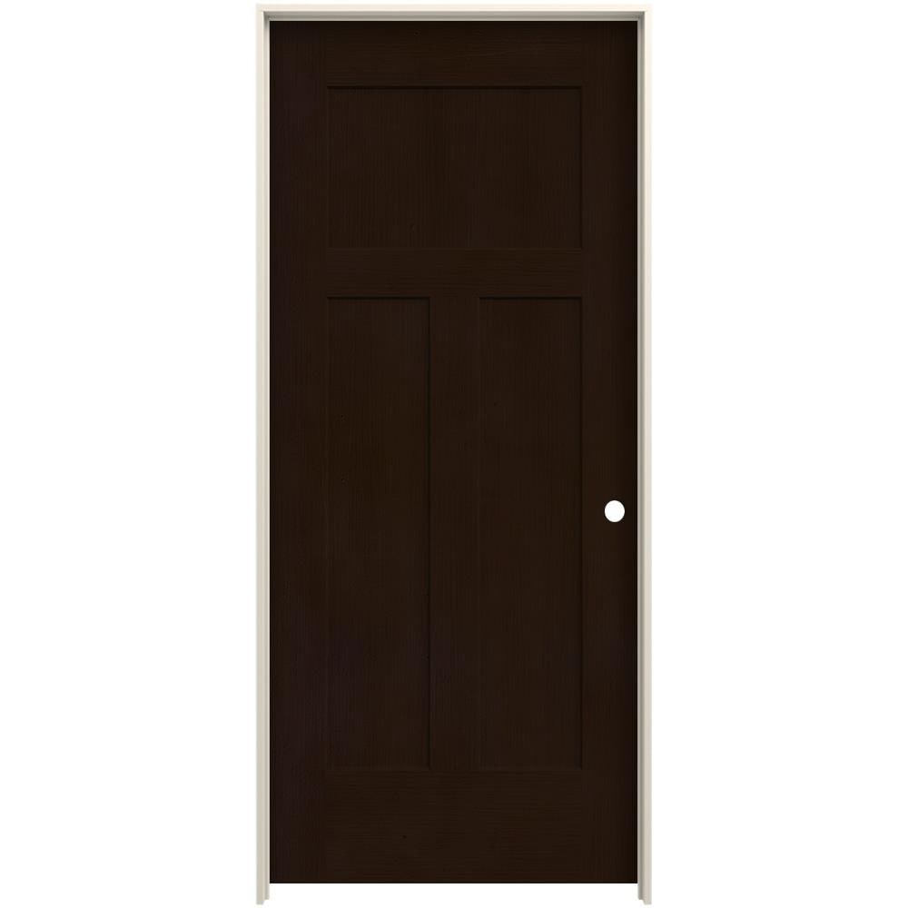 JELD-WEN LOWOLJW225500263 32-in x 80-in Espresso Hollow core 3-panel craftsman Left hand Smooth Prefinished Molded composite Flat Jamb Single Prehung Interior Door