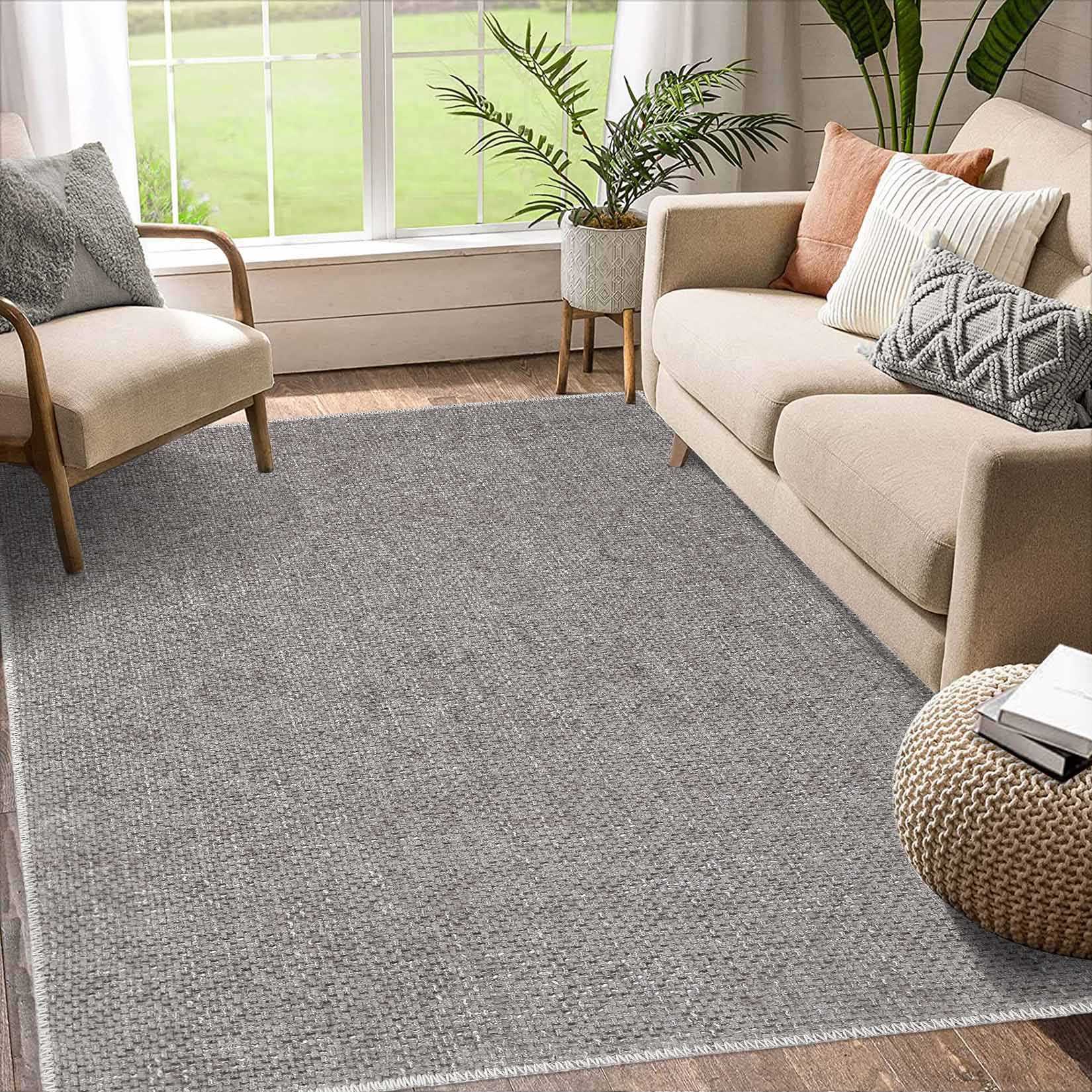 Garvee YXY-LO-PHO-10N52NF7 5 x 7 (ft) Loomed Polyester Brown Rectangular Indoor Solid Mid-Century Modern Machine washable Area rug