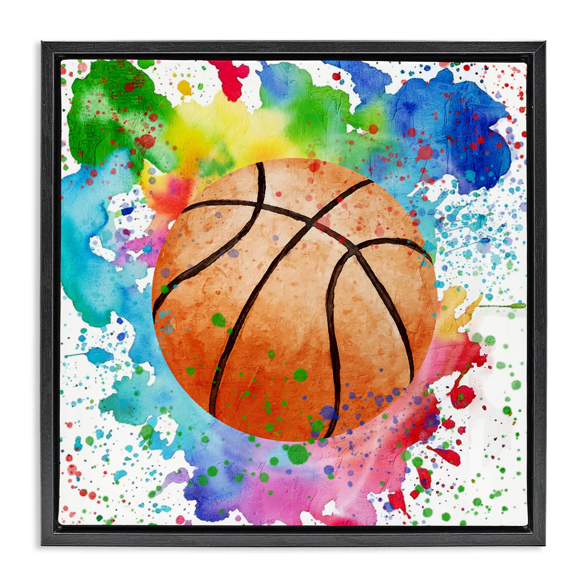 Stupell Industries BS-052-FFB-24X24 Basketball with Bright Splash Floating Frame design by Kim Allen