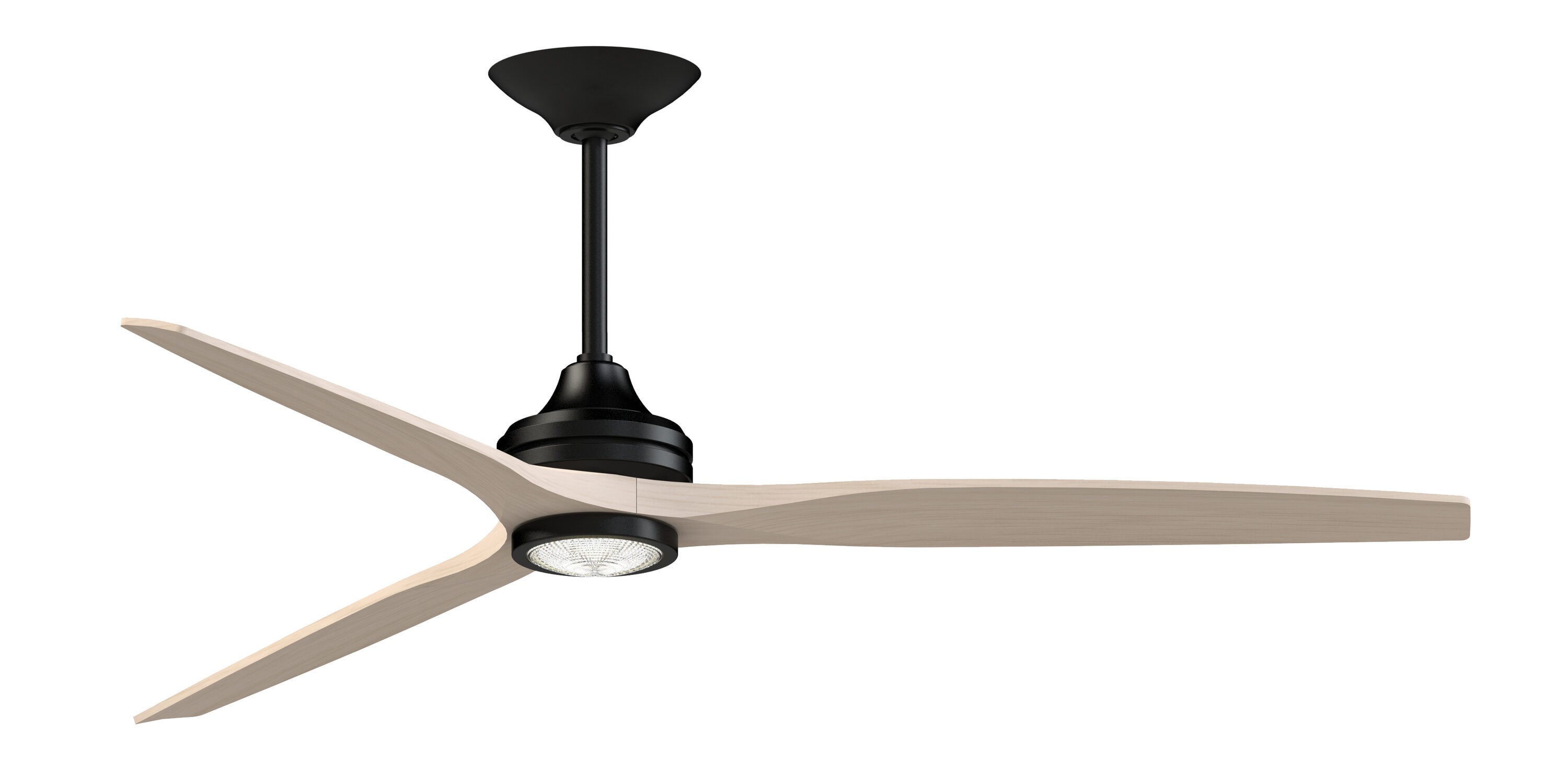 Fanimation FPD6721BBL-72WW-LK Spitfire 72-Inches Black with White Washed Blades Color-Changing Integrated LED Fixture Indoor/Outdoor Downrod mount Smart Compatible Propeller Ceiling Fan With Light and Remote ( 3 -Blade)