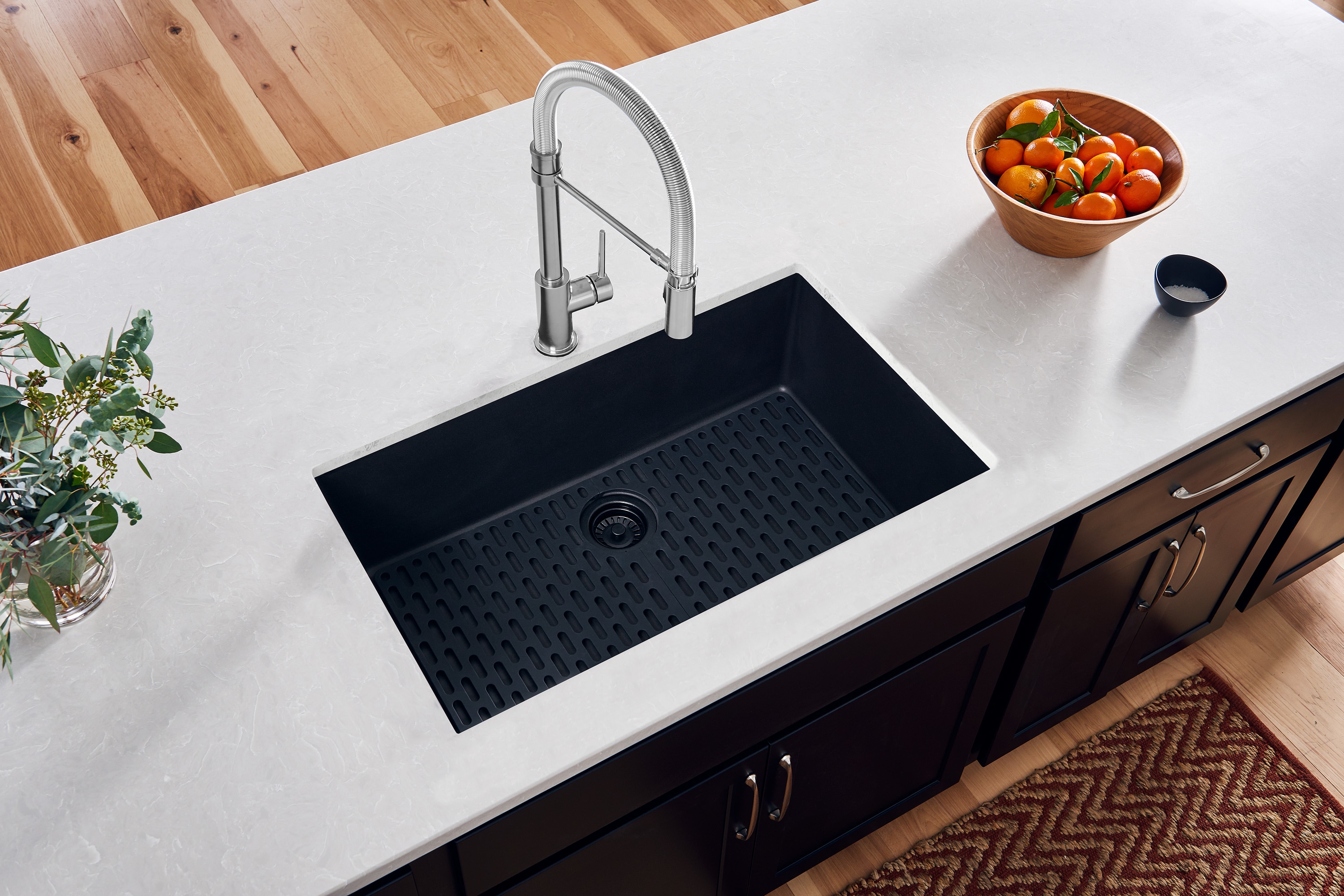 Midnight Black Granite Composite Undermount Single Bowl Kitchen Sink