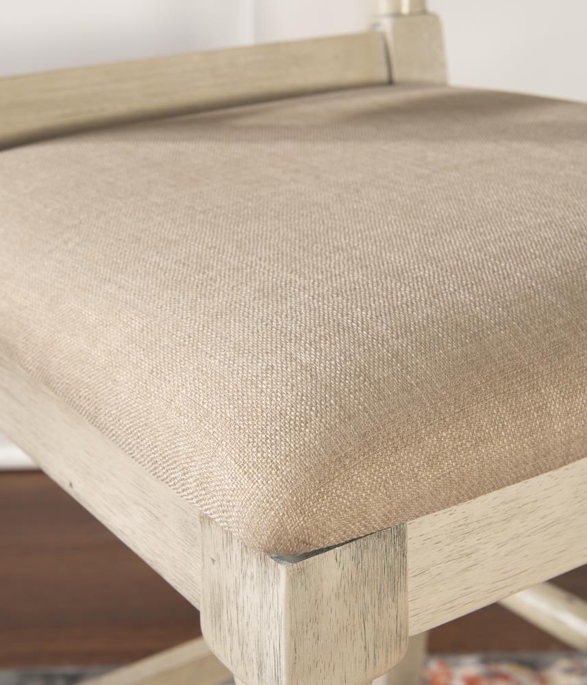 Elegant Marino 24" White Washed Wood Counter Stool with Linen Seat