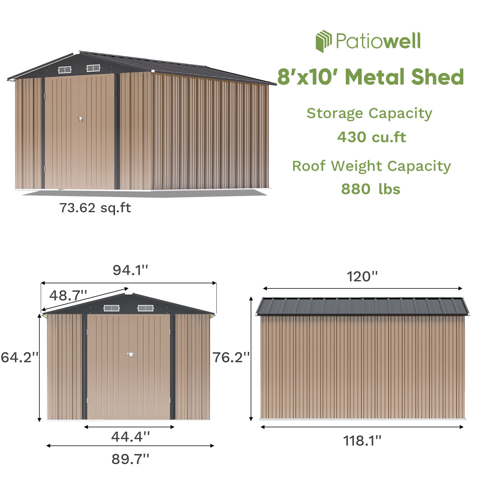 Patiowell 8-ft x 10-ft Galvanized Steel Storage Shed in the Metal ...