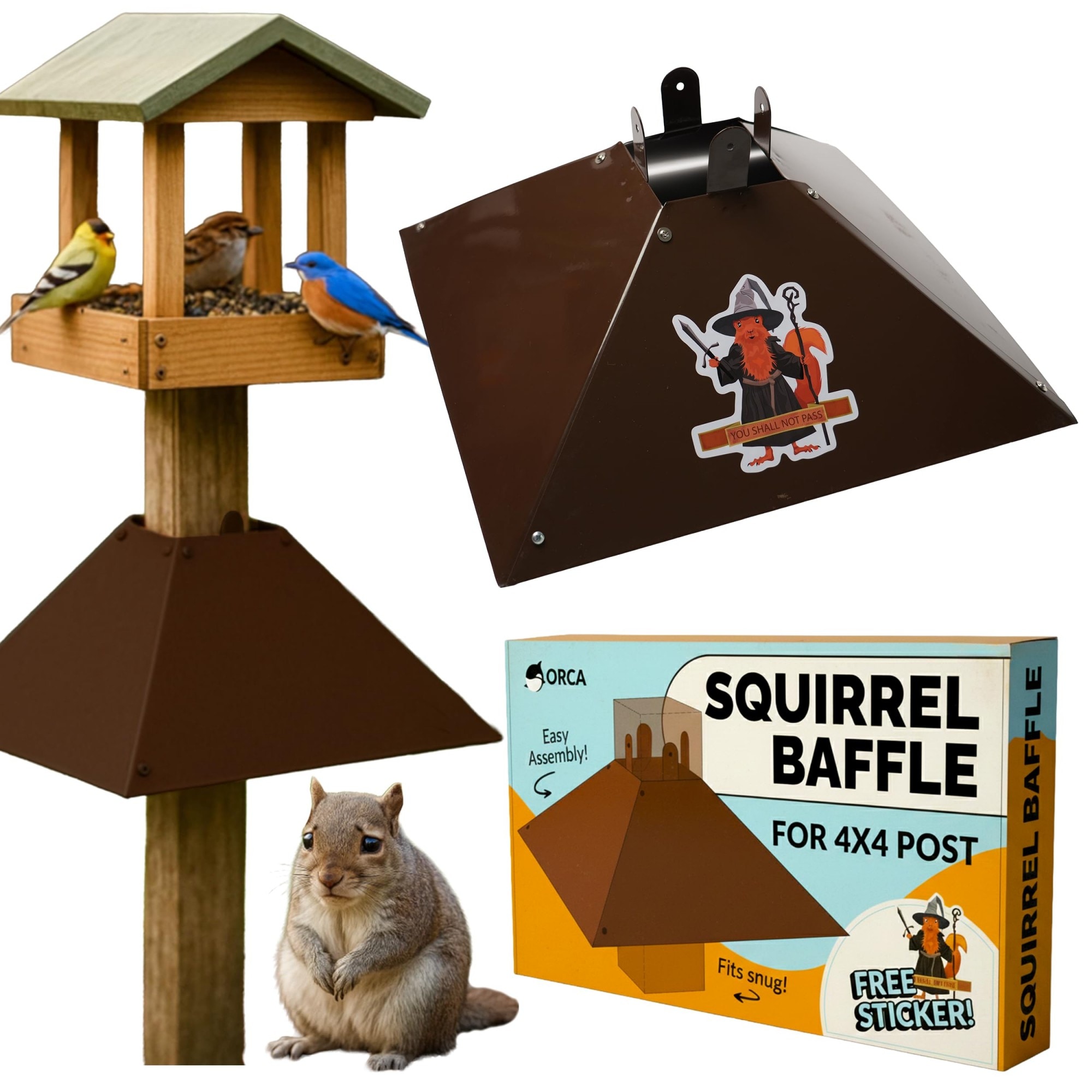 Numhew 17in W Cone-Shaped Brown Squirrel Baffle for 4x4 Posts
