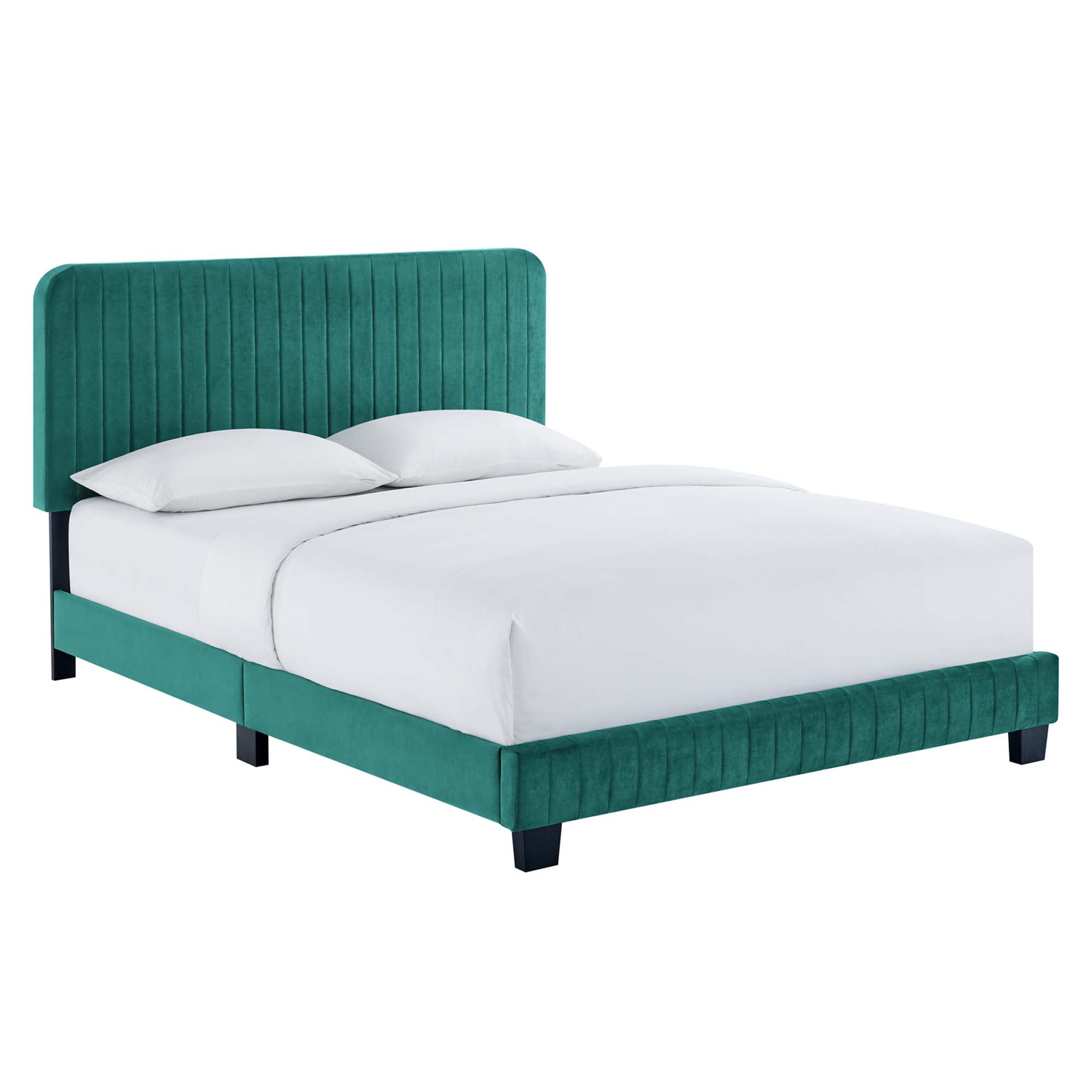  Celine Channel Tufted Performance Velvet Full Platform Bed in Teal