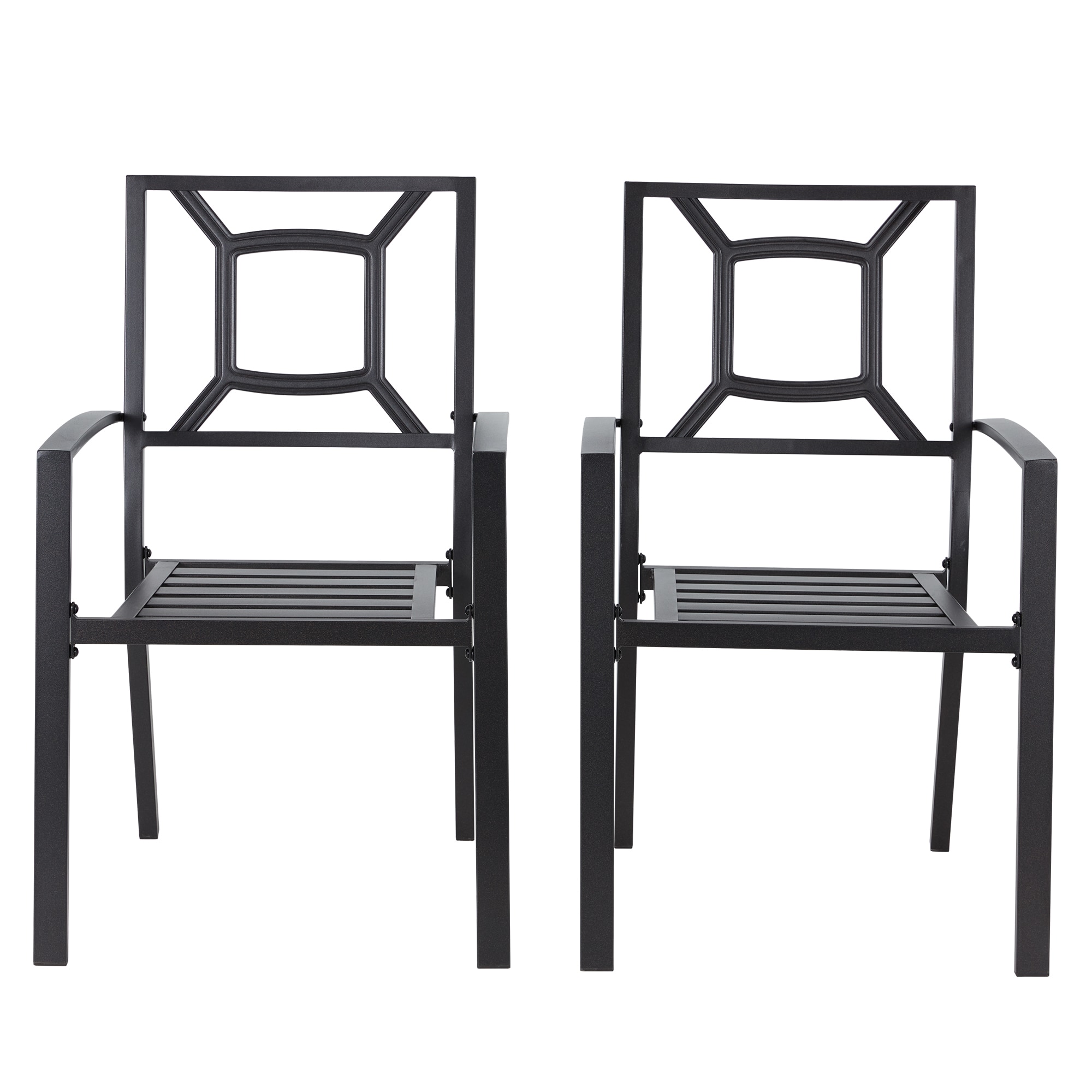 Mondawe MO-16108BR-NY Set of 2 Stackable Black Steel Frame Stationary Dining Chair with Black Slat Seat