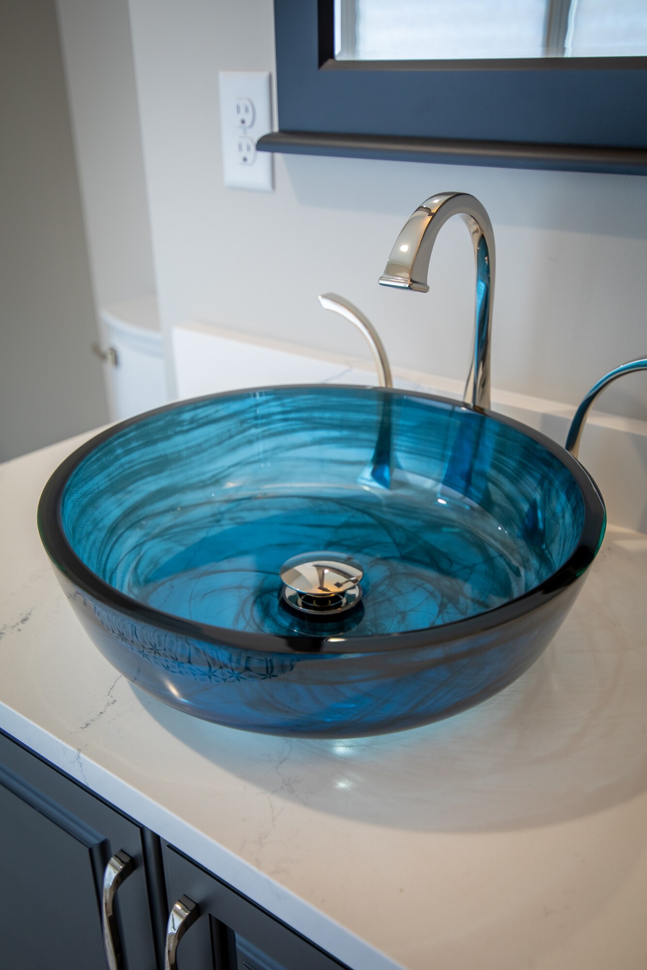 Eden Bath Glass Vessel Round Modern Blue Bathroom Sink (16.625-in x 16. ...