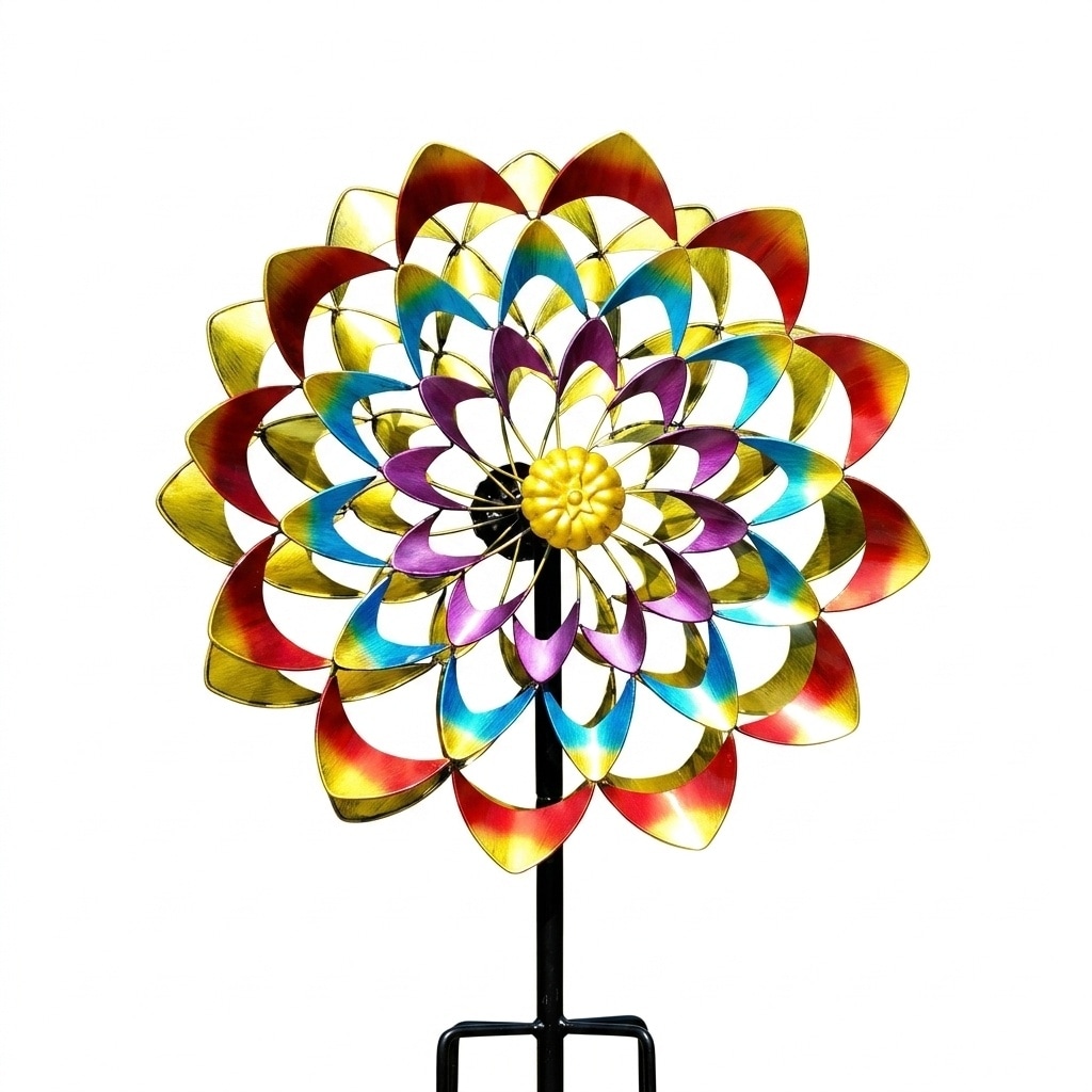 Etokfoks - 84 in H Rainbow Metal Solar Powered Wind Spinner Outdoor Yard Art Wind Decor Waterpro...