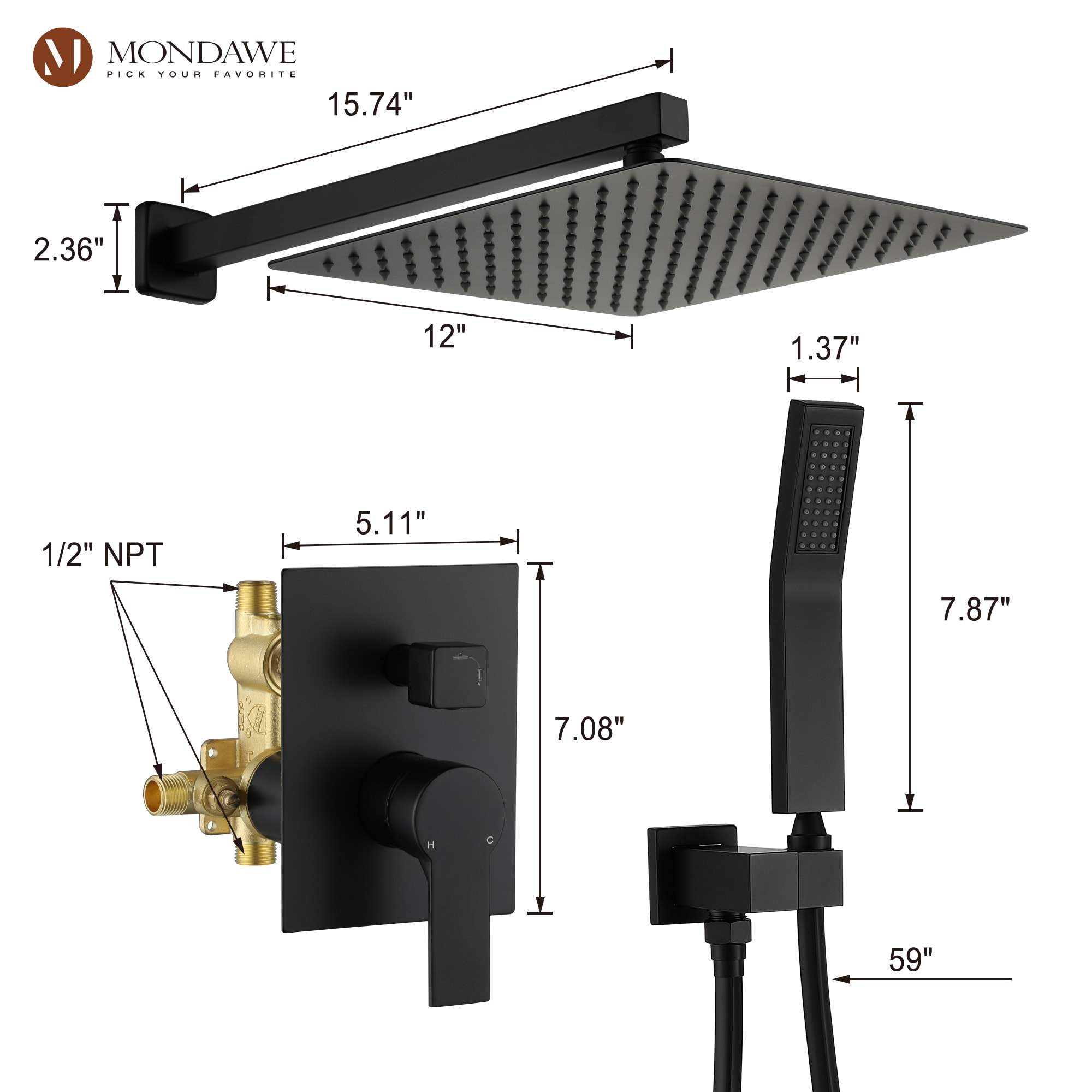 Mondawe MD-SMD003B Showerhead-Bar-Panels - View #6