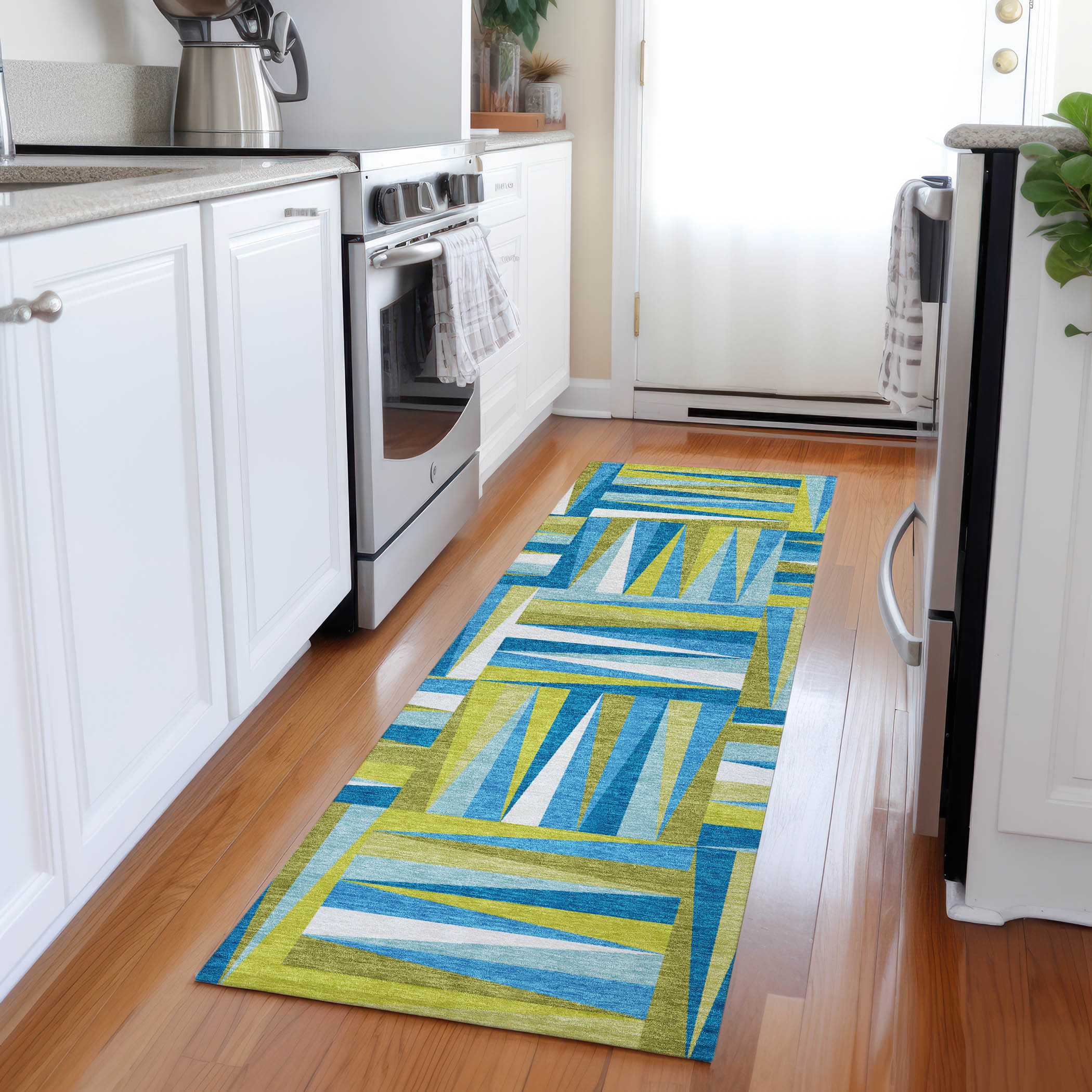 Addison Rugs ACN1012TE2X8 Chantille ACN1012TE 2 x 7 (ft) Polyester Teal Rectangular Indoor/Outdoor Geometric Machine washable Runner rug