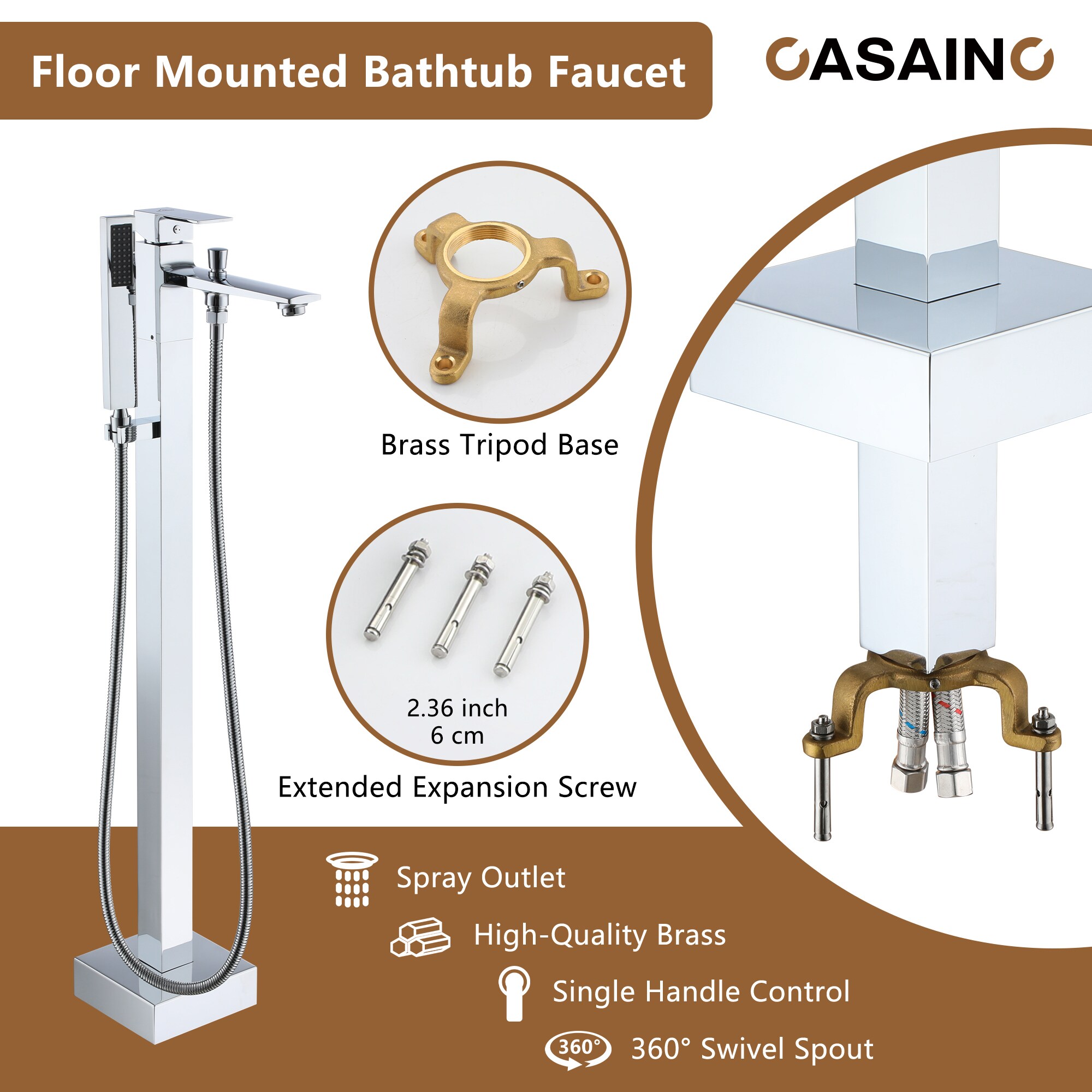 CASAINC TC08-CP Roman-Tub-Faucets - View #3