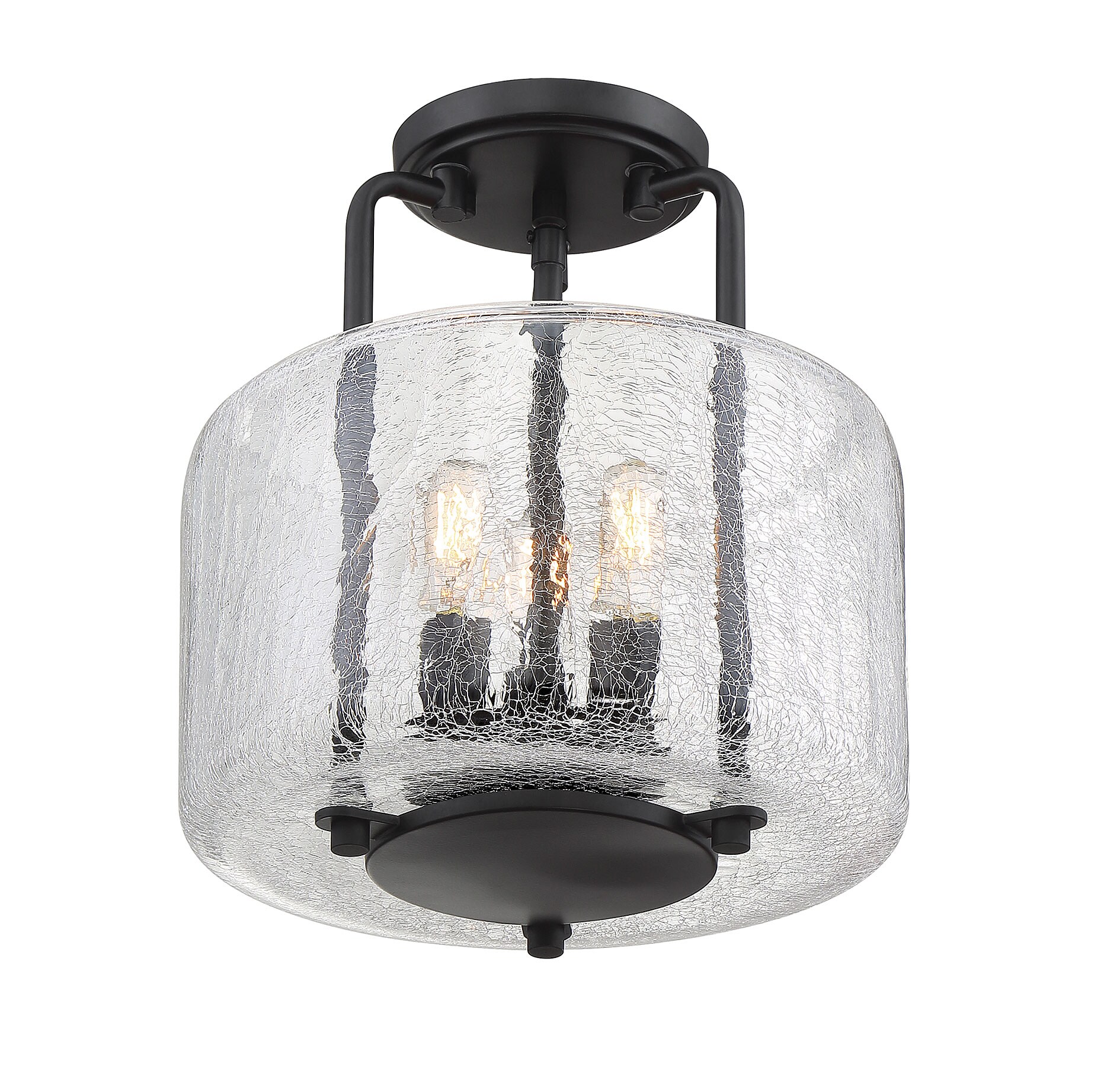 Avalon Transitional 3-Light Nickel & Glass Semi-Flush Mount in Black