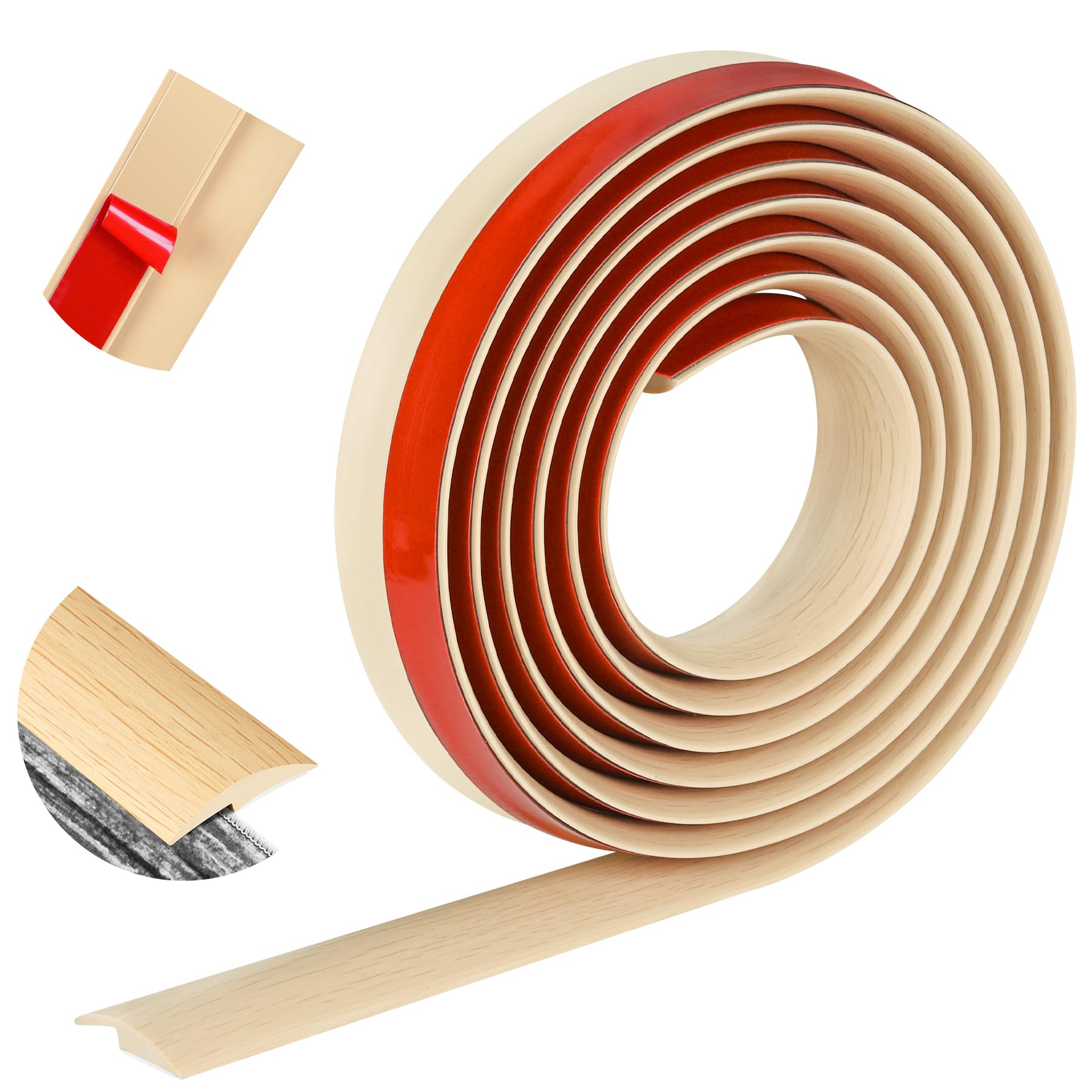 LAIFUCAM  10Ft Floor Transition Strip Self Adhesive Carpet to Tile Floor Edging Trim PVC Threshold Strips Peel and Stick Floor Joining Strip
