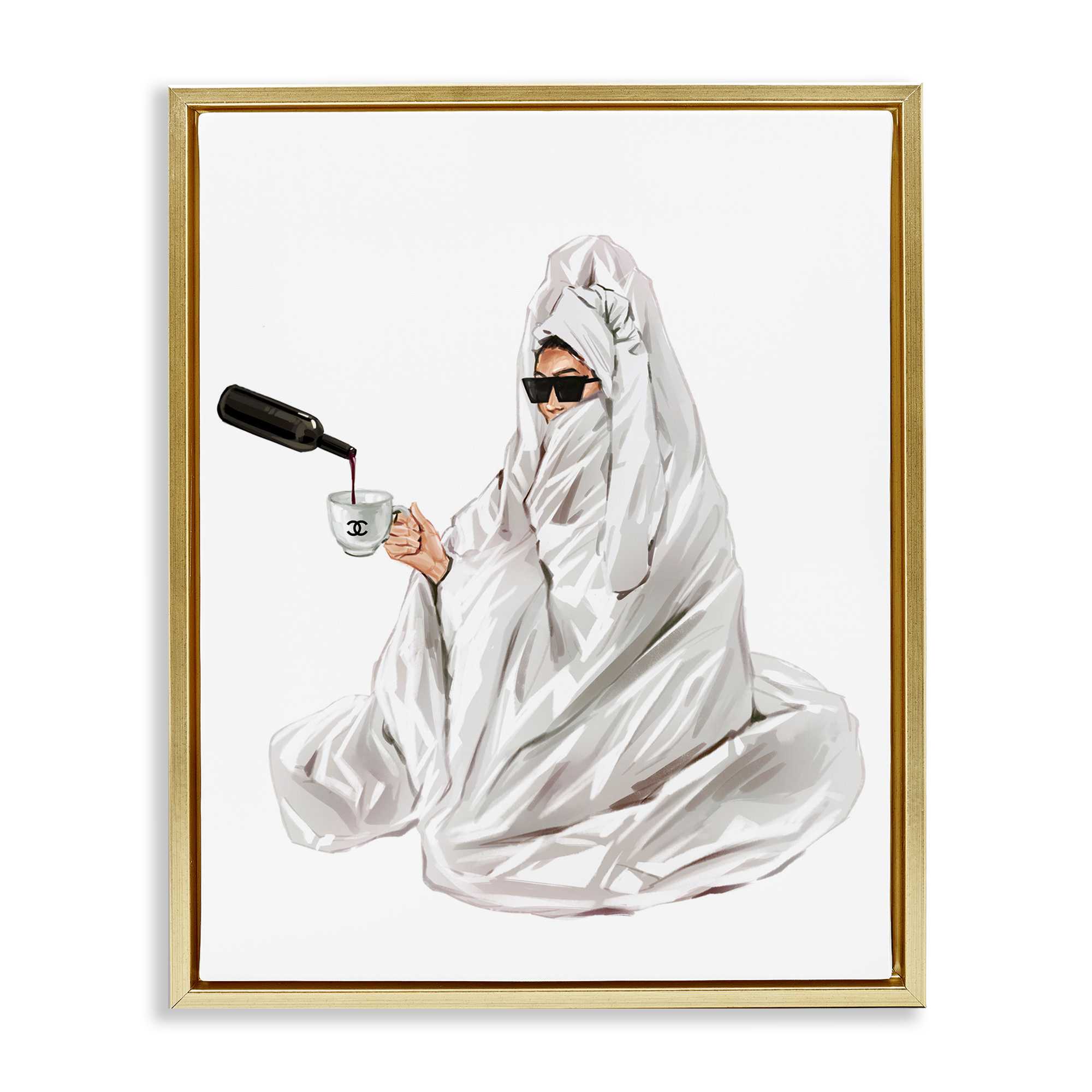 Stupell Industries BT-189-FFG-16X20 Glam Comfort Pouring Drink Gold Framed Floater Canvas Wall Art By Ziwei Li 17 x 21