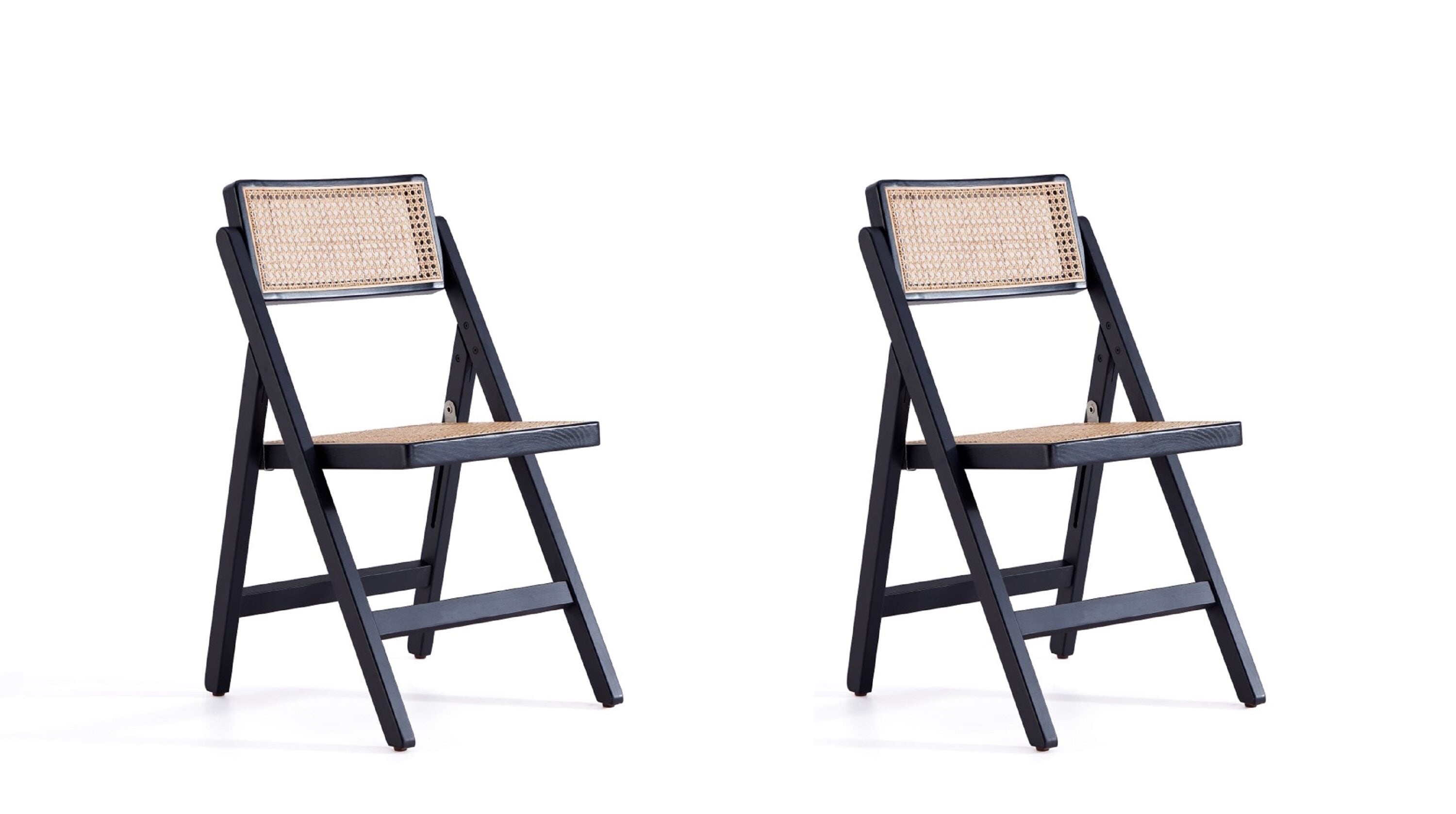 Black and Natural Cane High Folding Side Chair Set
