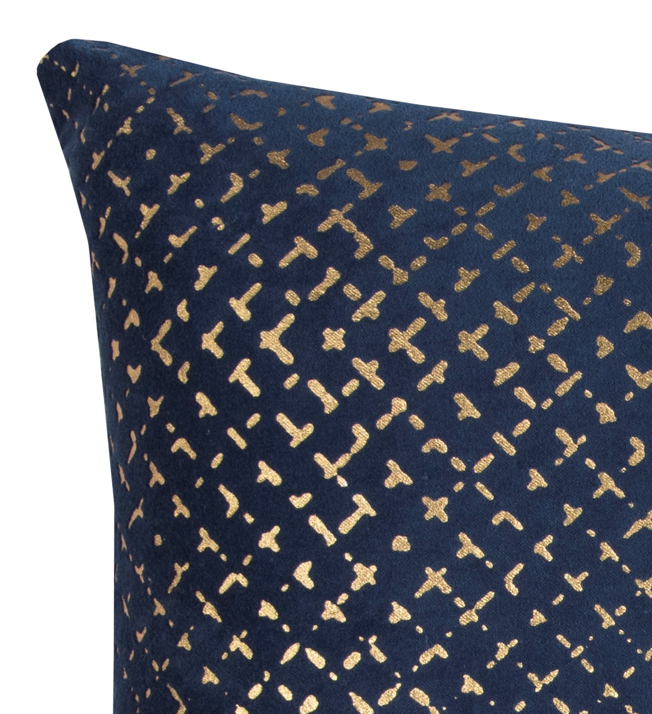 Navy and Gold Cotton Velvet Geometric Square Throw Pillow