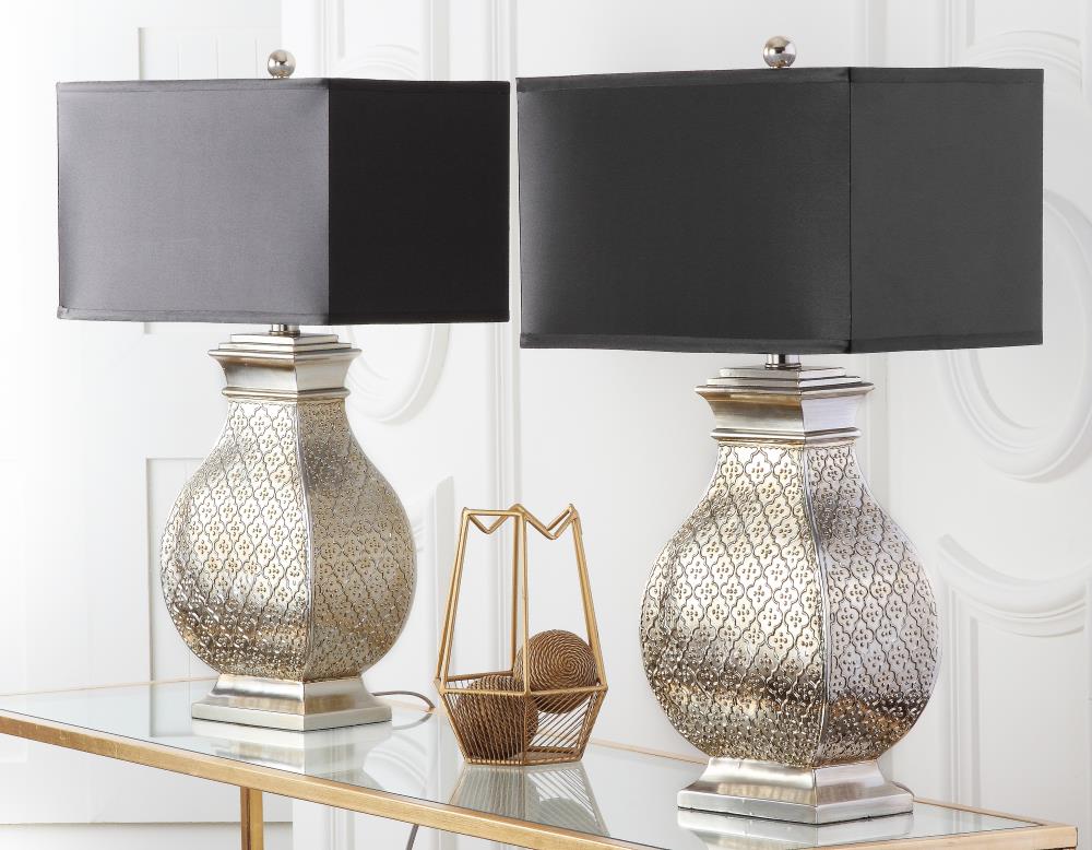 Malaga 29 Inch Silver Resin Table Lamp Set with Black Shades