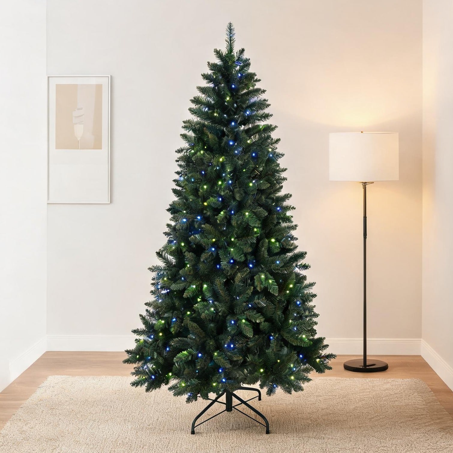 FlowLuxe WiFi-Controlled 7ft Full Fir Artificial Christmas Tree with Soft Green PVC Foliage