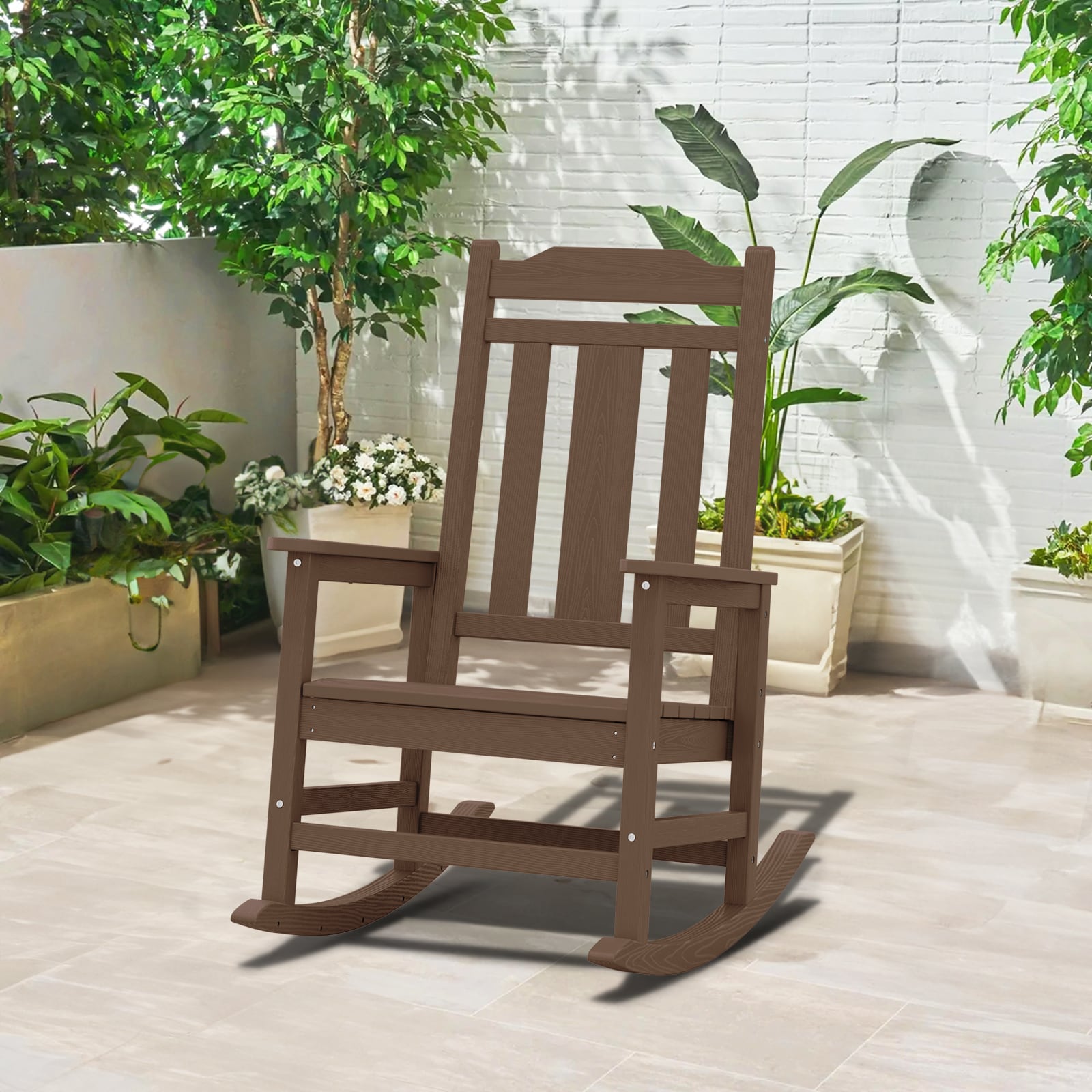 VOUA JCTY-OG HDPE Patio Rocking Chairs BROWN HDPE Frame Rocking Chair with Slat Seat