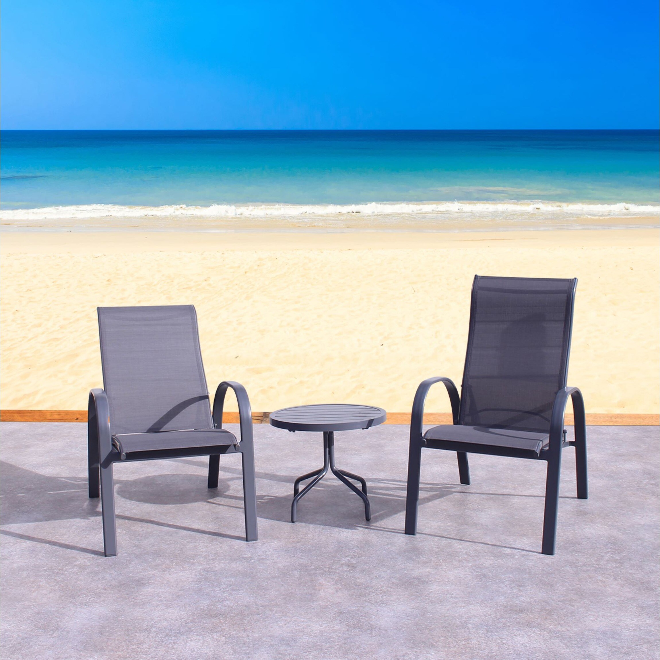 Courtyard Casual 5572 Santa Fe - Dark Gray Set of 3 Dark Gray Aluminum Frame Stationary Recliner Chair with Gray Sling Seat