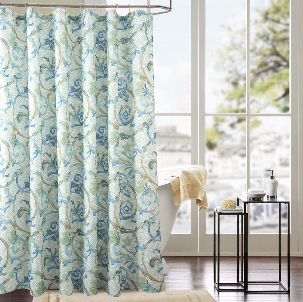 Geometric Shower Curtain, Teal Green Shower Curtain
