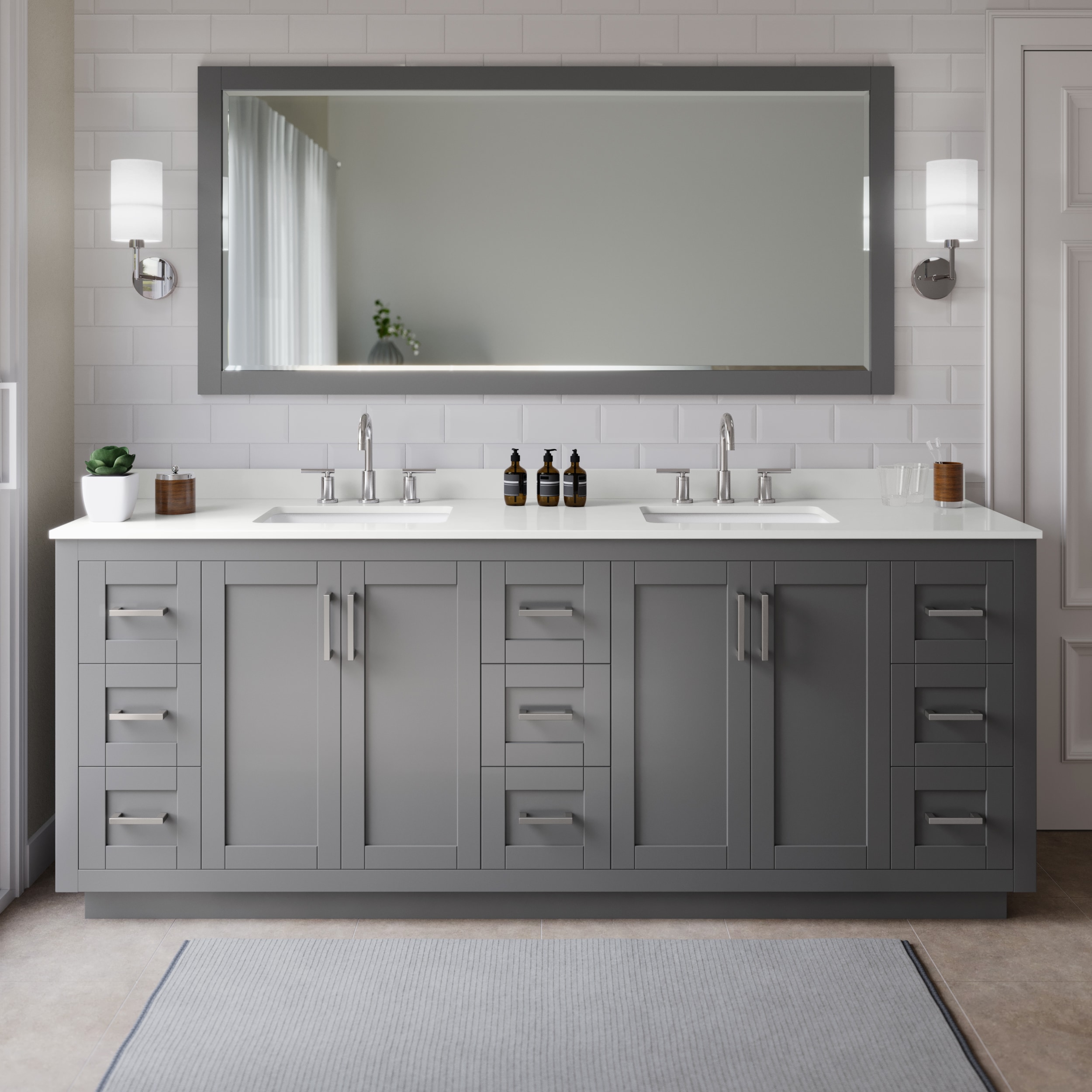 Wyndham Collection WCF292984DKGWQUS3MXX Miranda 84-in Dark Gray Undermount Double Sink Bathroom Vanity with White Quartz Top