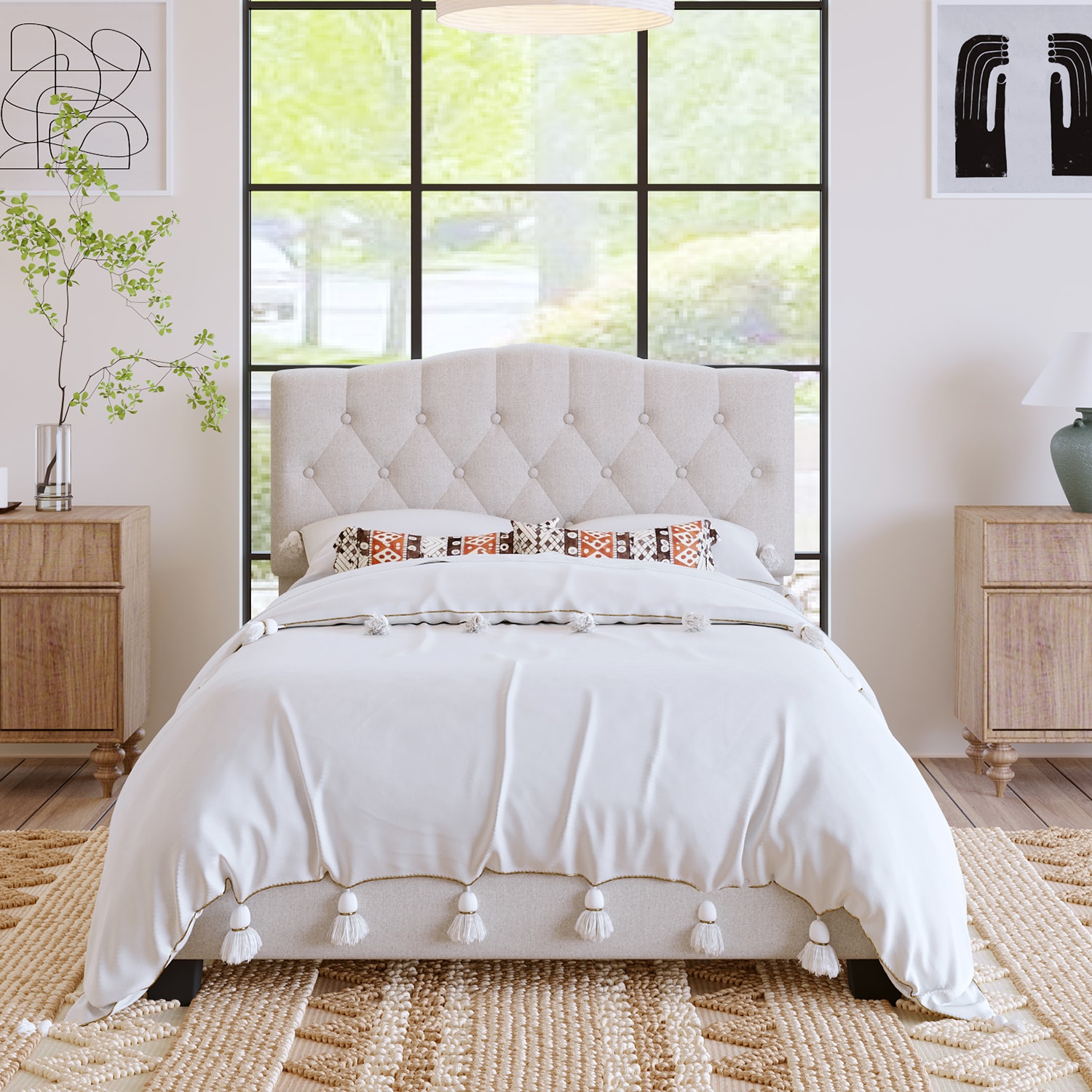 GZMR 007AADUS-LC Full Upholstered Platform Bed Beige Full Wood Bed frame Bed