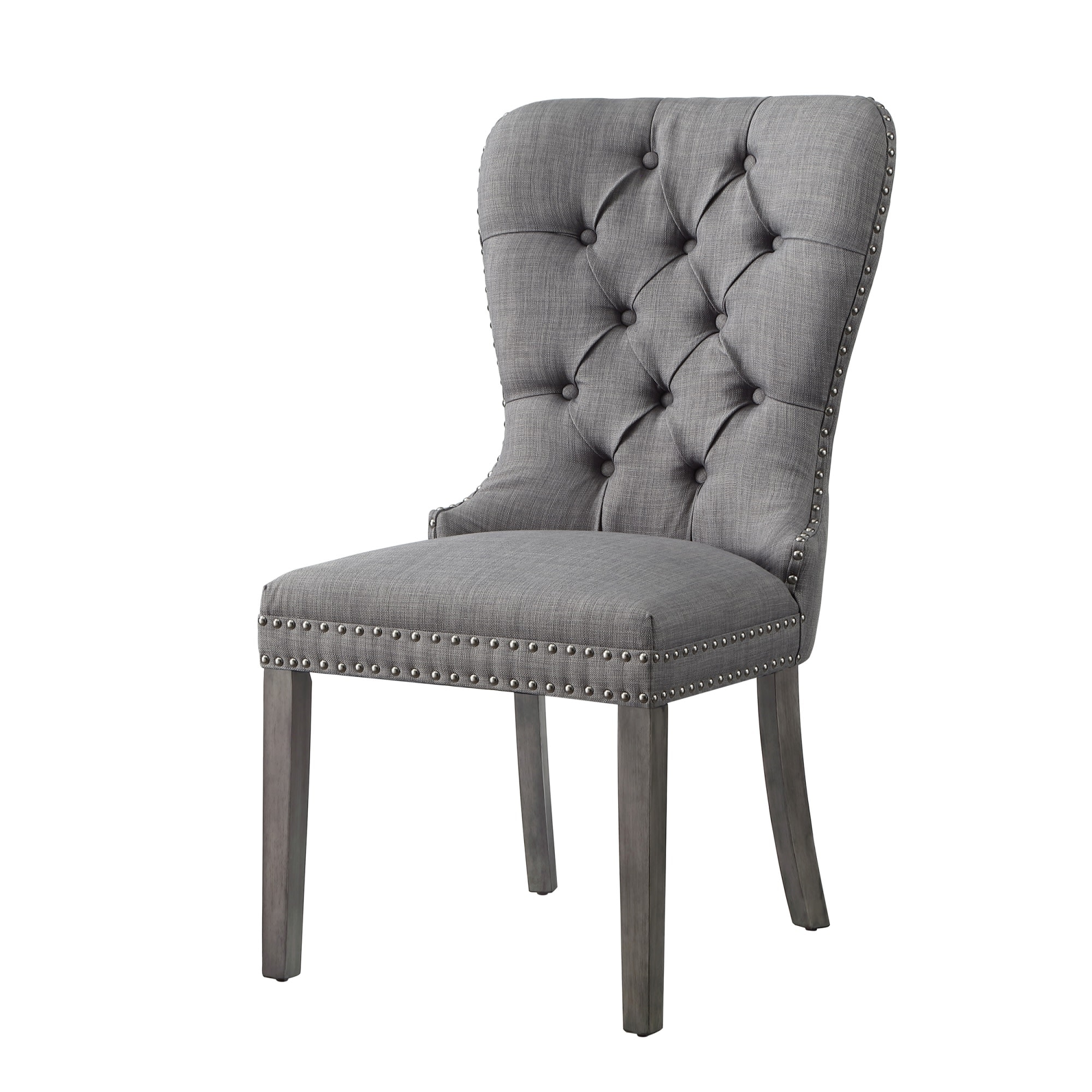 Inspired Home AD88-03LG2-LS Set of 2 Nevaeh Traditional Linen Upholstered Dining Side Chair (Metal Frame)
